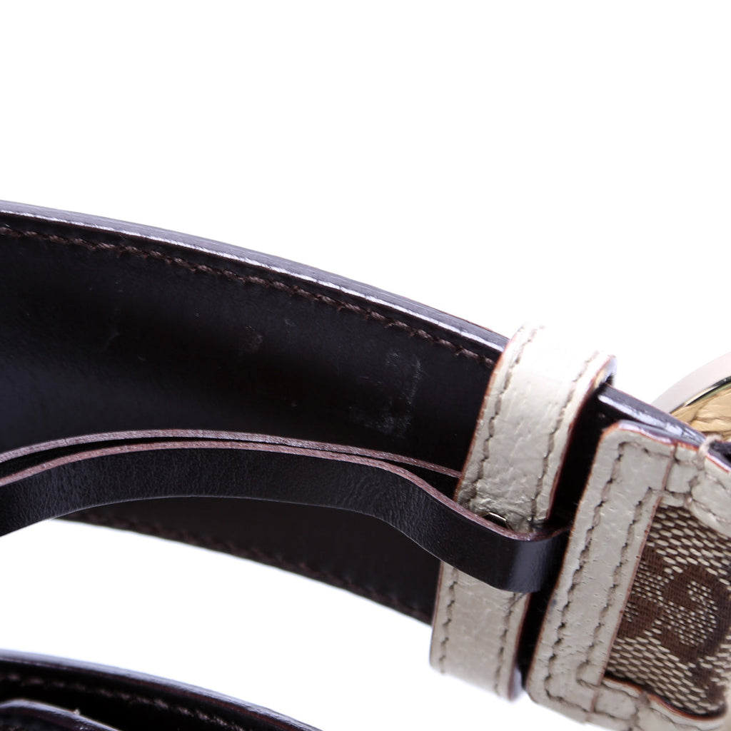 114876 Interlocking Leather Belt Size 85/34 Beige/White