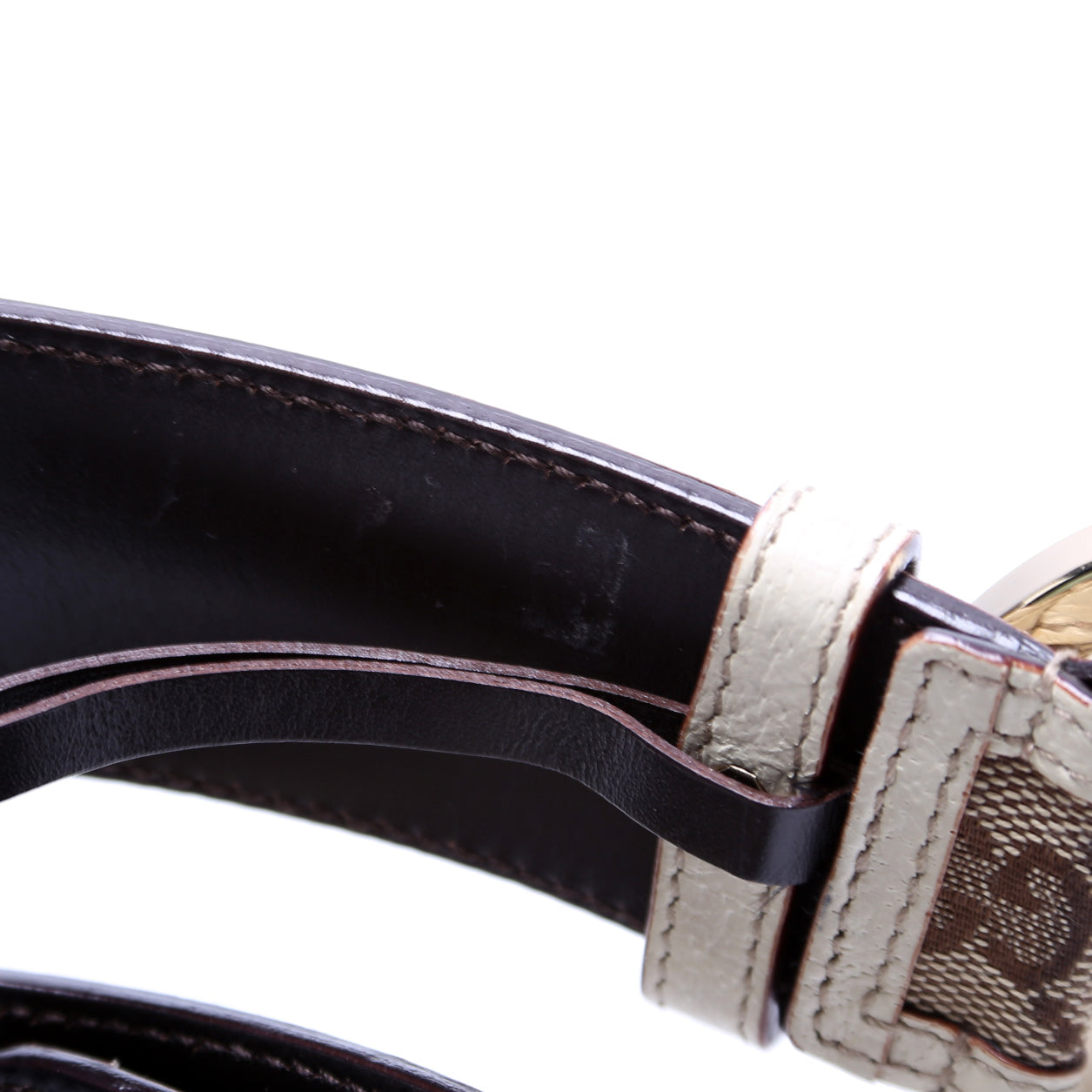 114876 Interlocking Leather Belt Size 85/34 Beige/White