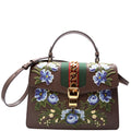 431665 Sylvie Top Handle Embroidered Calfskin Medium Brown
