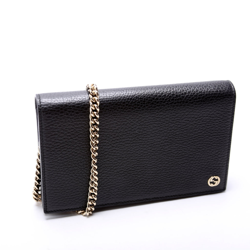 466506 Interlocking GG Chain Wallet Black