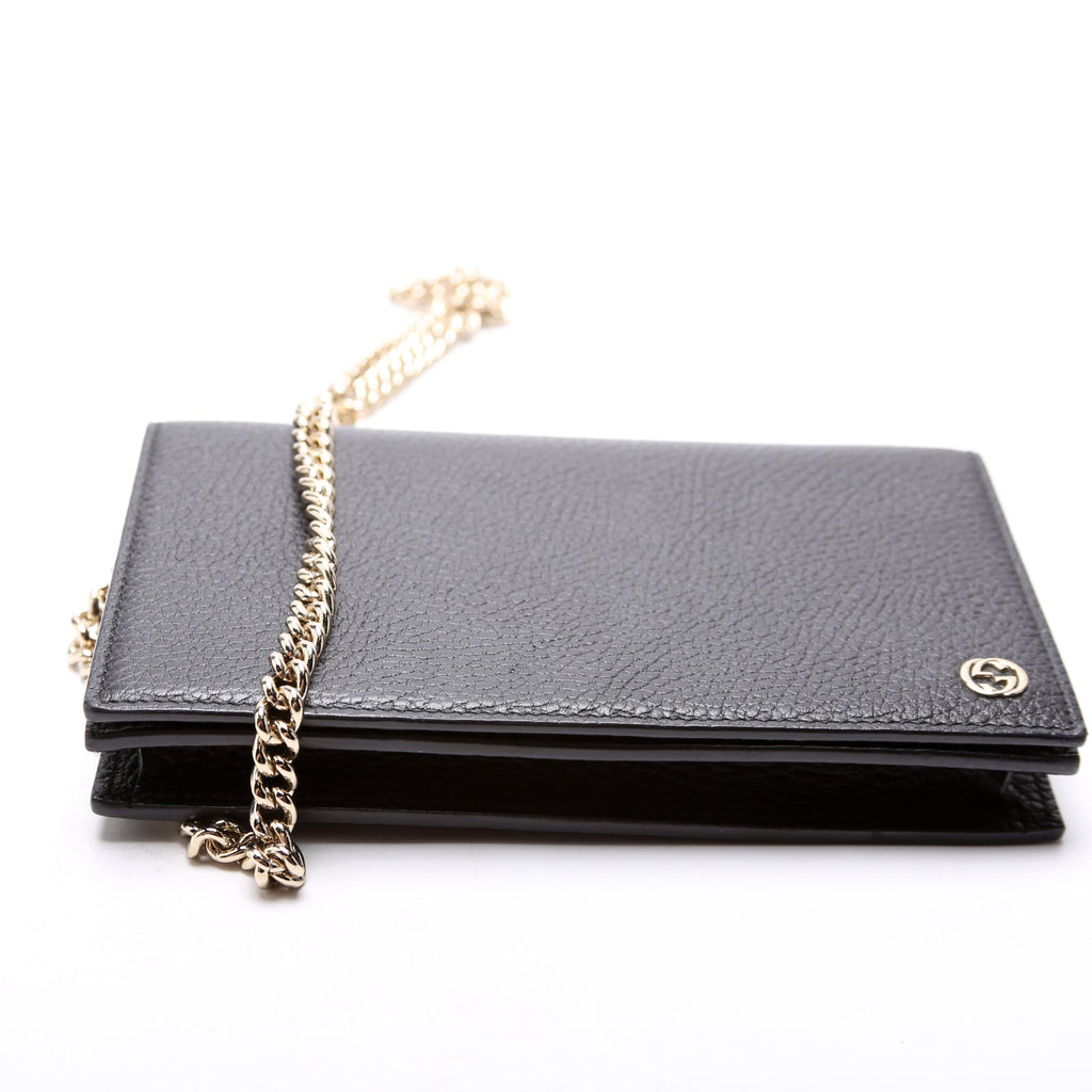 466506 Interlocking GG Chain Wallet Black