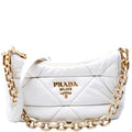 1BC157 Padded Quilted Nappa System Triangle Shoulder Bag White