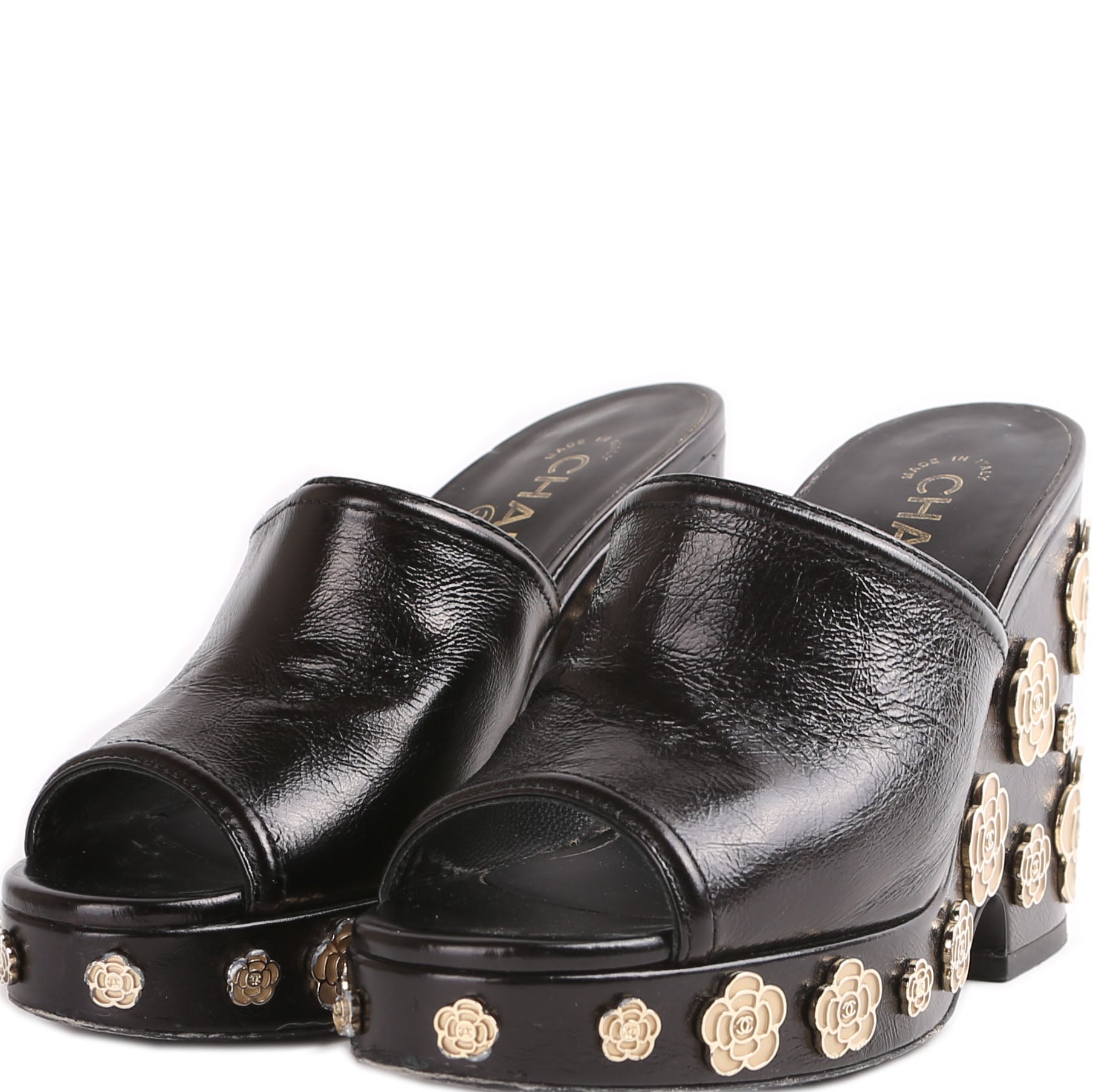 Peep Toe Platform Camellia Mules Size 35.5