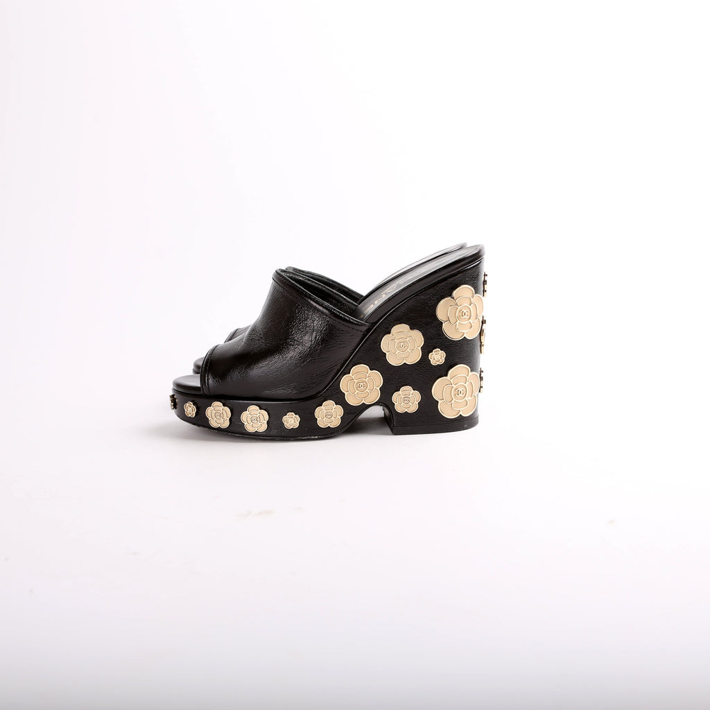 Peep Toe Platform Camellia Mules Size 35.5