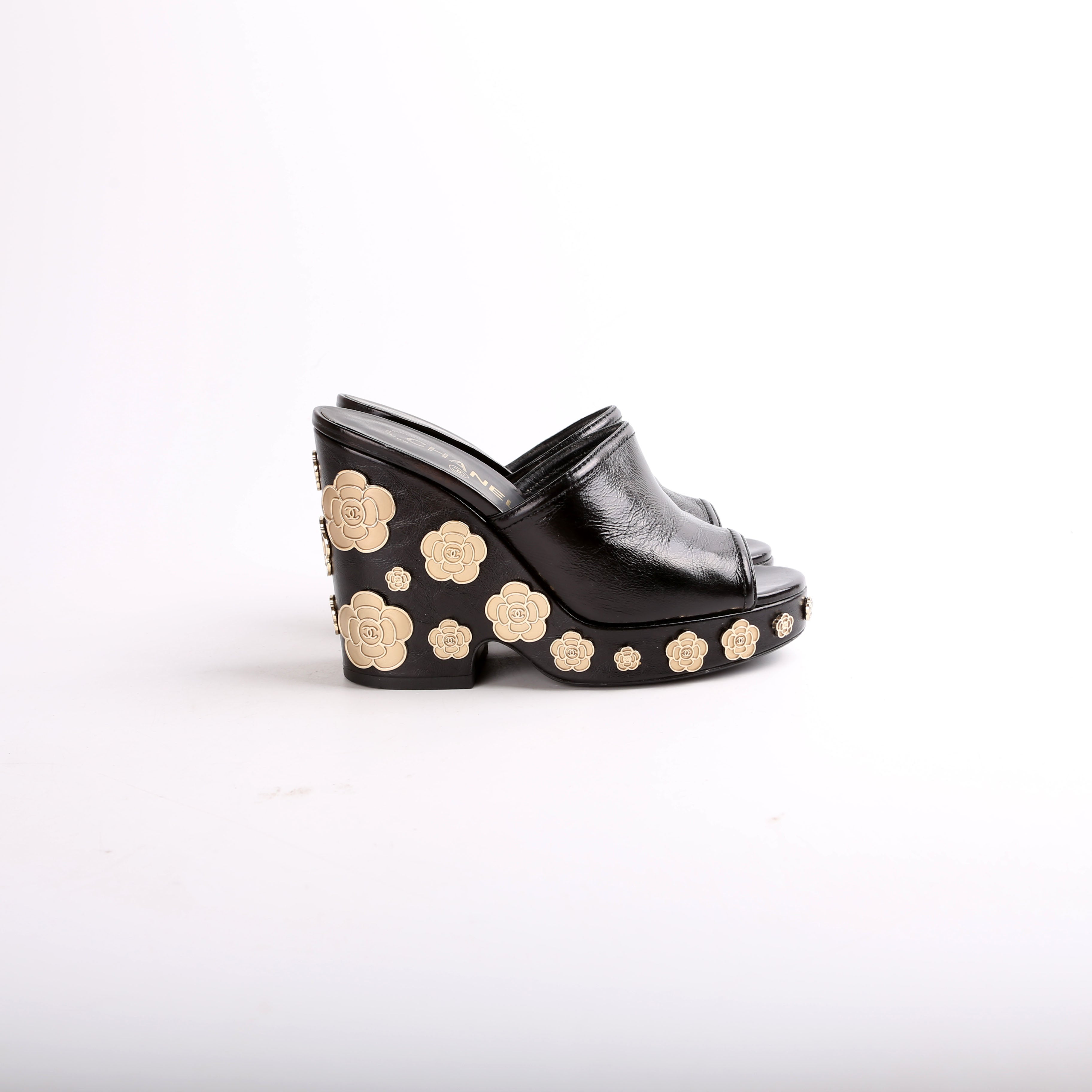 Peep Toe Platform Camellia Mules Size 35.5