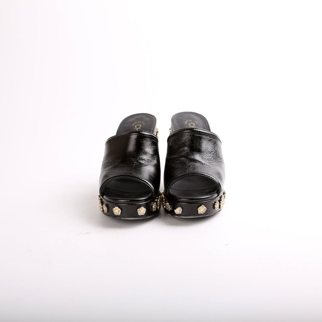 Peep Toe Platform Camellia Mules Size 35.5