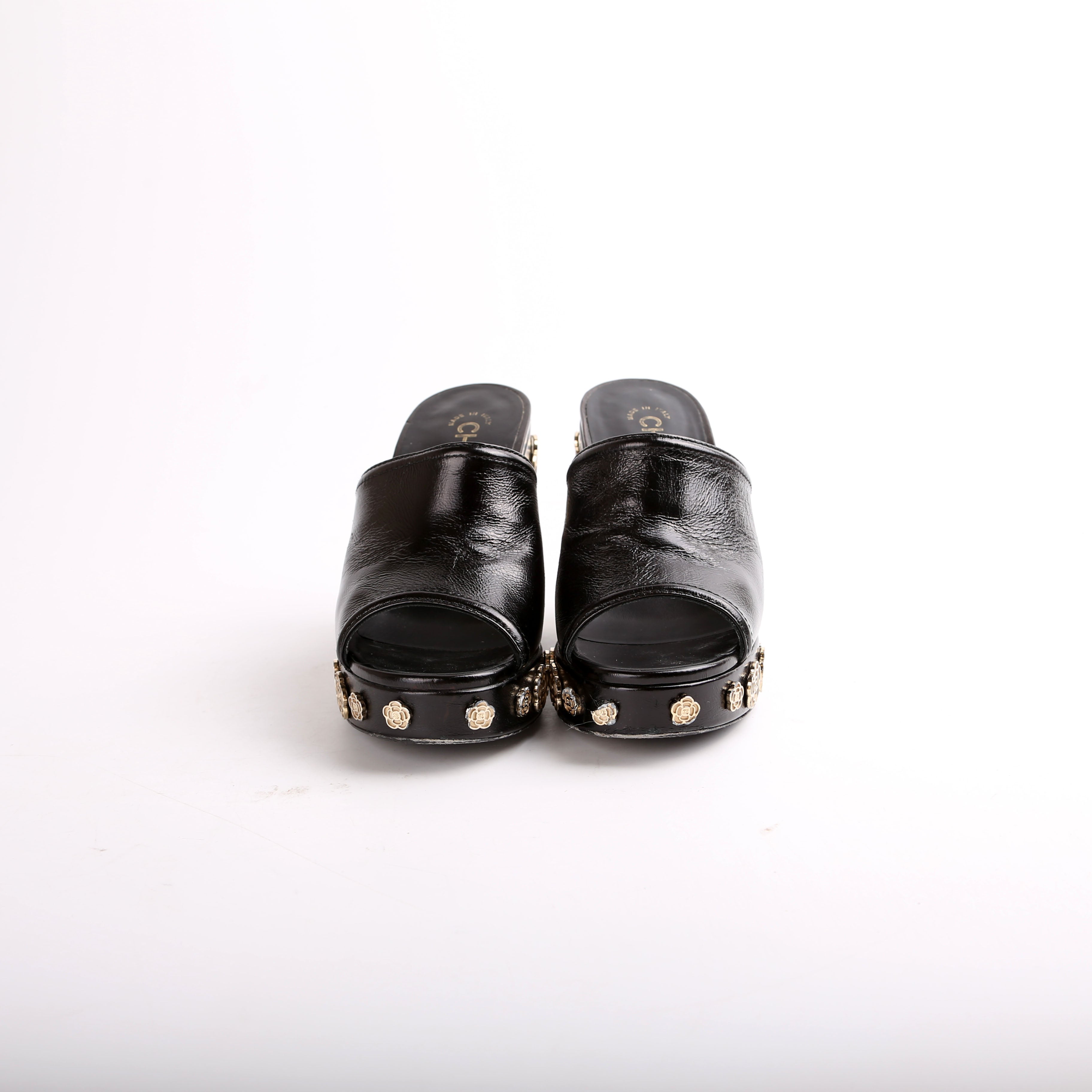 Peep Toe Platform Camellia Mules Size 35.5