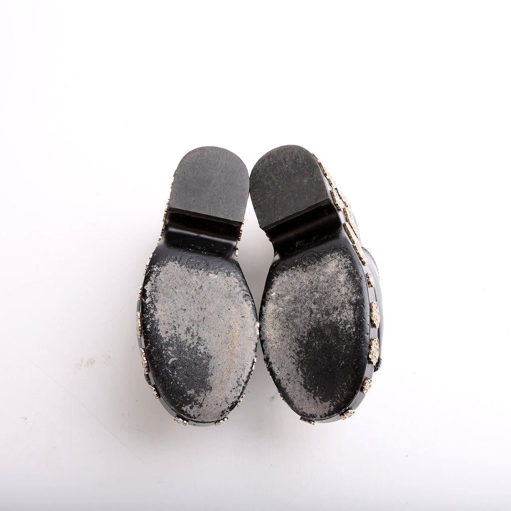 Peep Toe Platform Camellia Mules Size 35.5