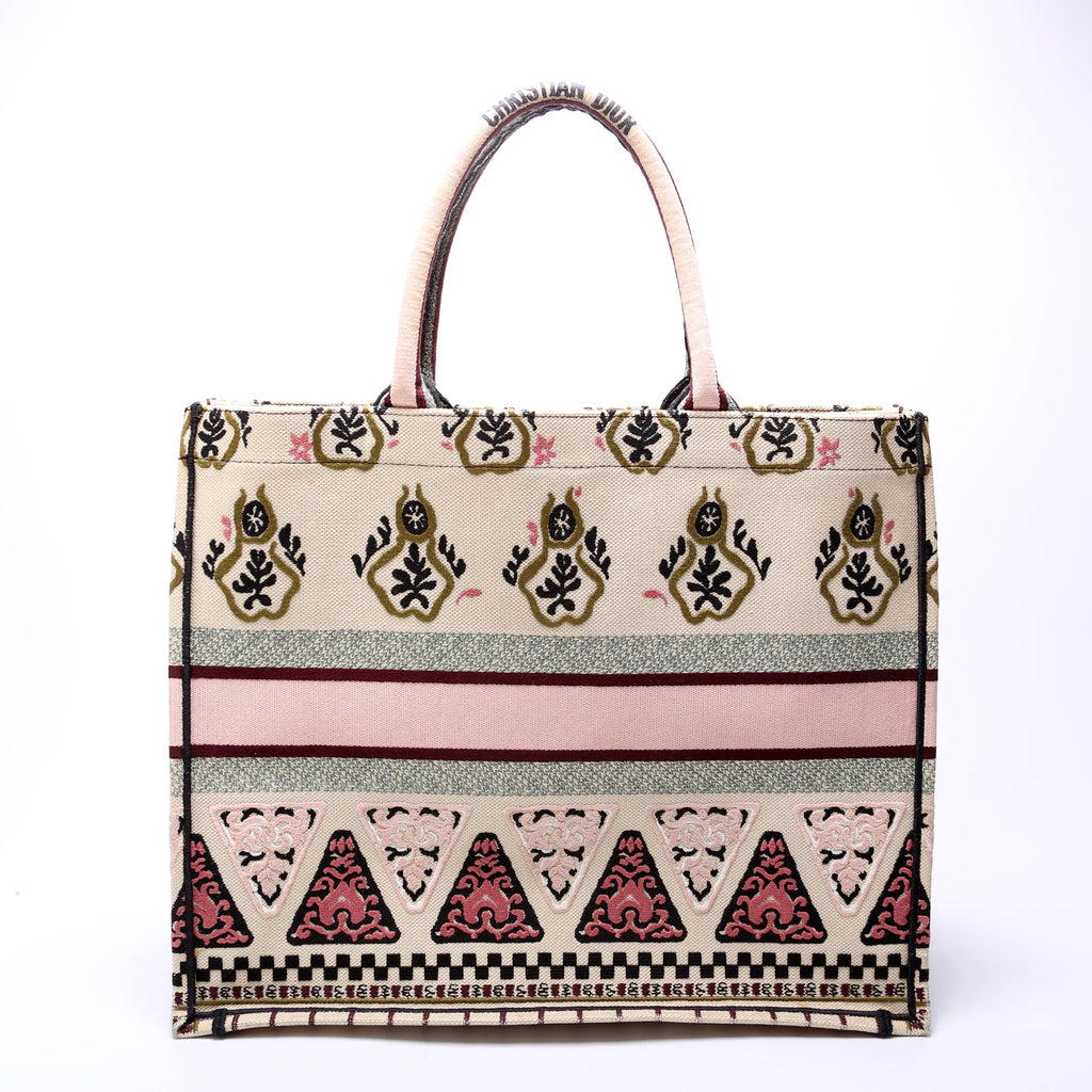 Book Tote Large Embroidered Pink