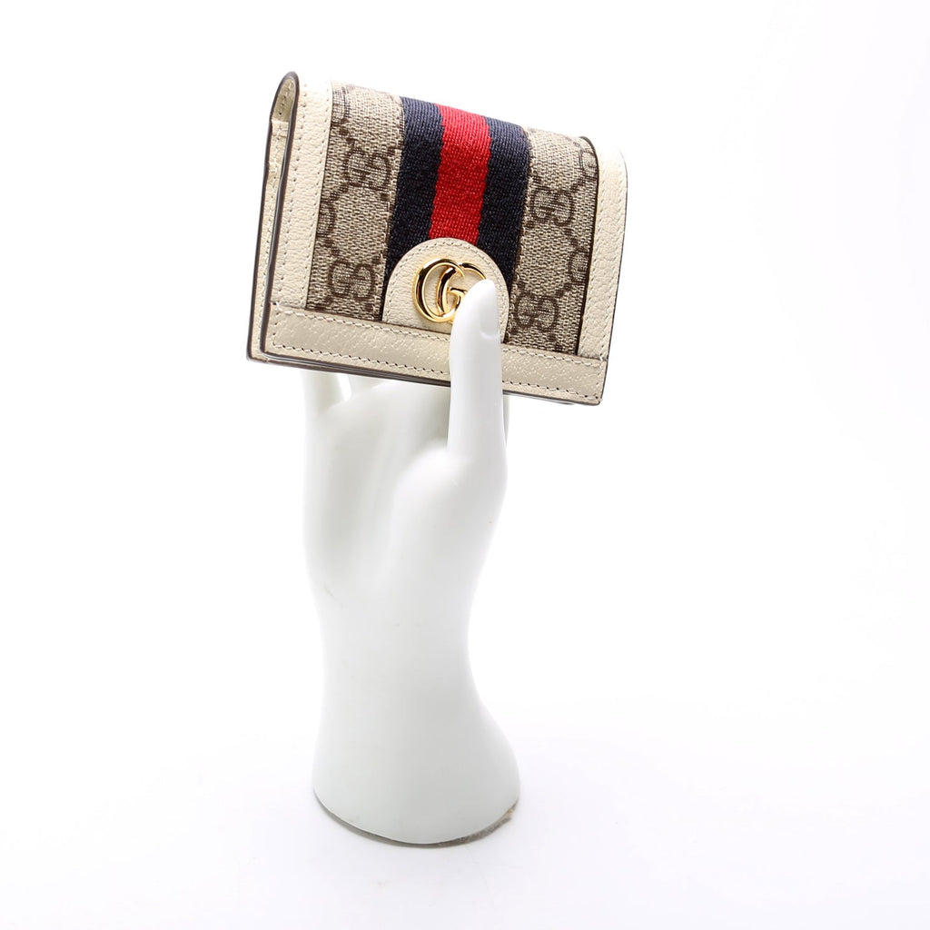 523155 Ophidia GG Card Case Wallet White