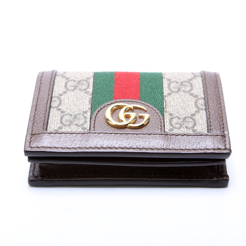 523155 Ophidia GG Card Case Wallet Brown