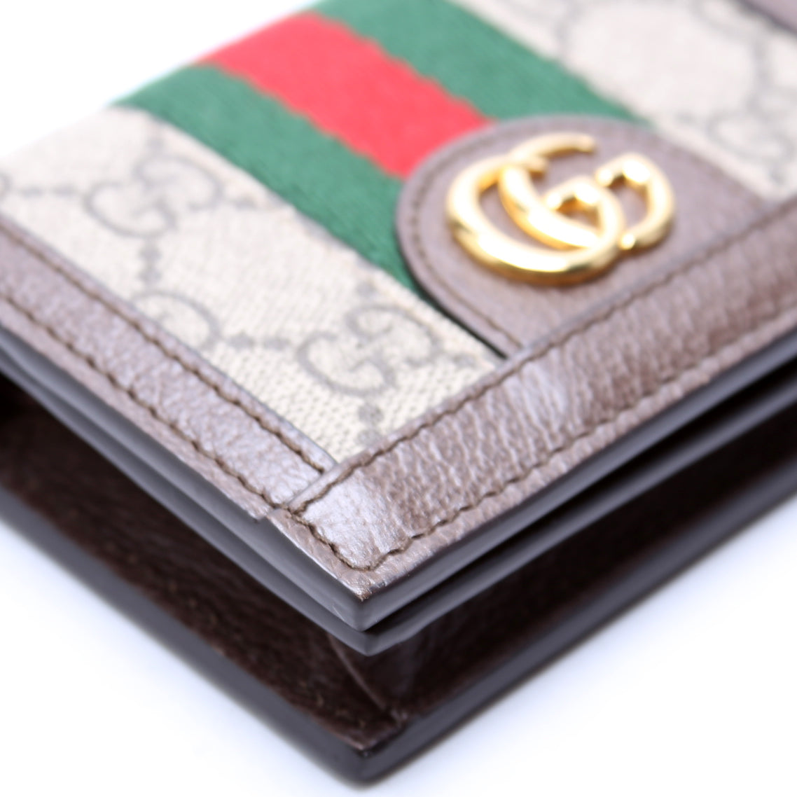 523155 Ophidia GG Card Case Wallet Brown