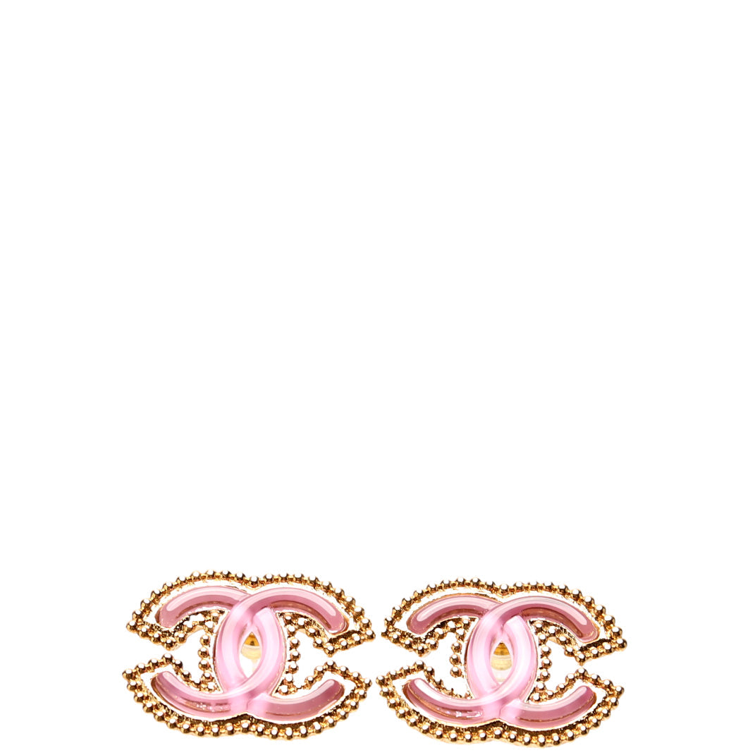 CC Crystal Chain Link Stud Earrings Gold/Purple