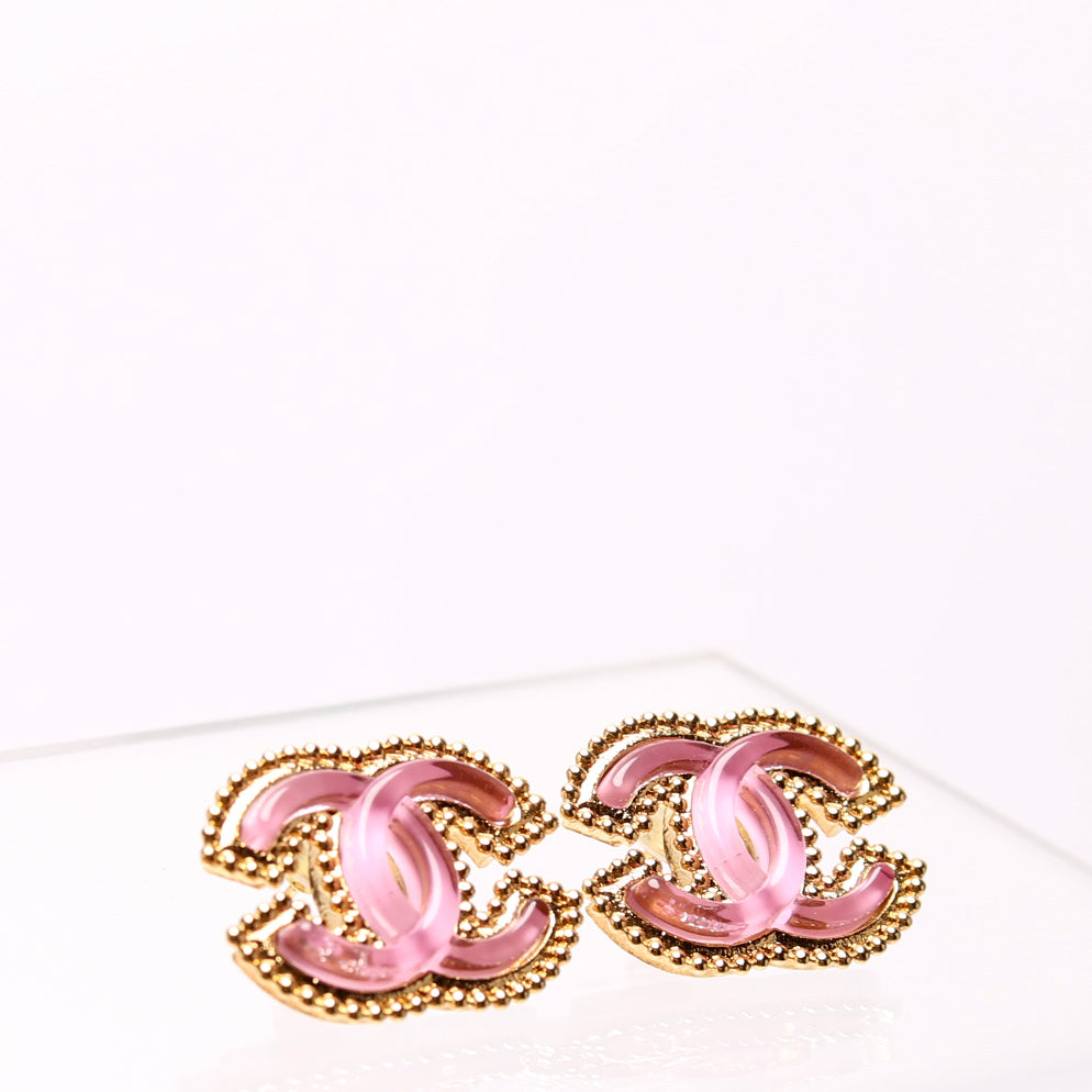 CC Crystal Chain Link Stud Earrings Gold/Purple