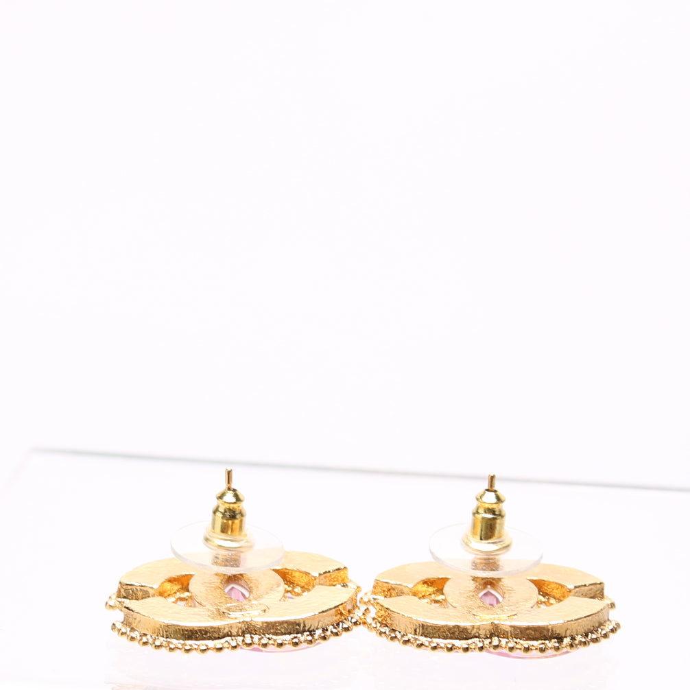 CC Crystal Chain Link Stud Earrings Gold/Purple