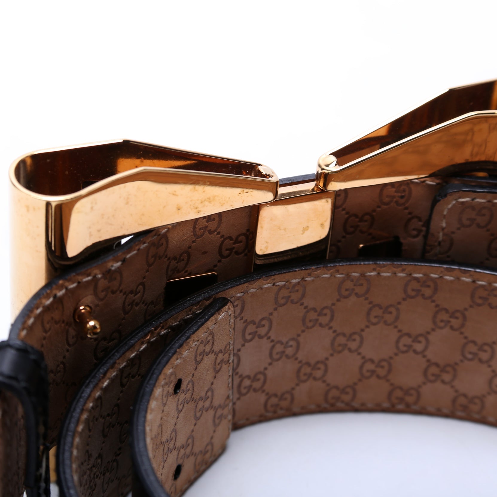 186120 Oversized Metal Bow Brushed Leather Belt Size 80/32 Black/Gold