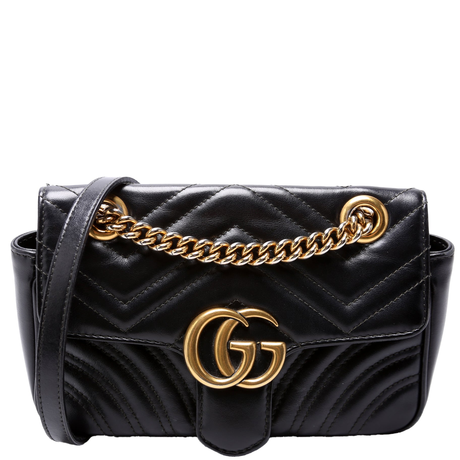 446744 Marmont Leather Shoulder Flap Mini Black