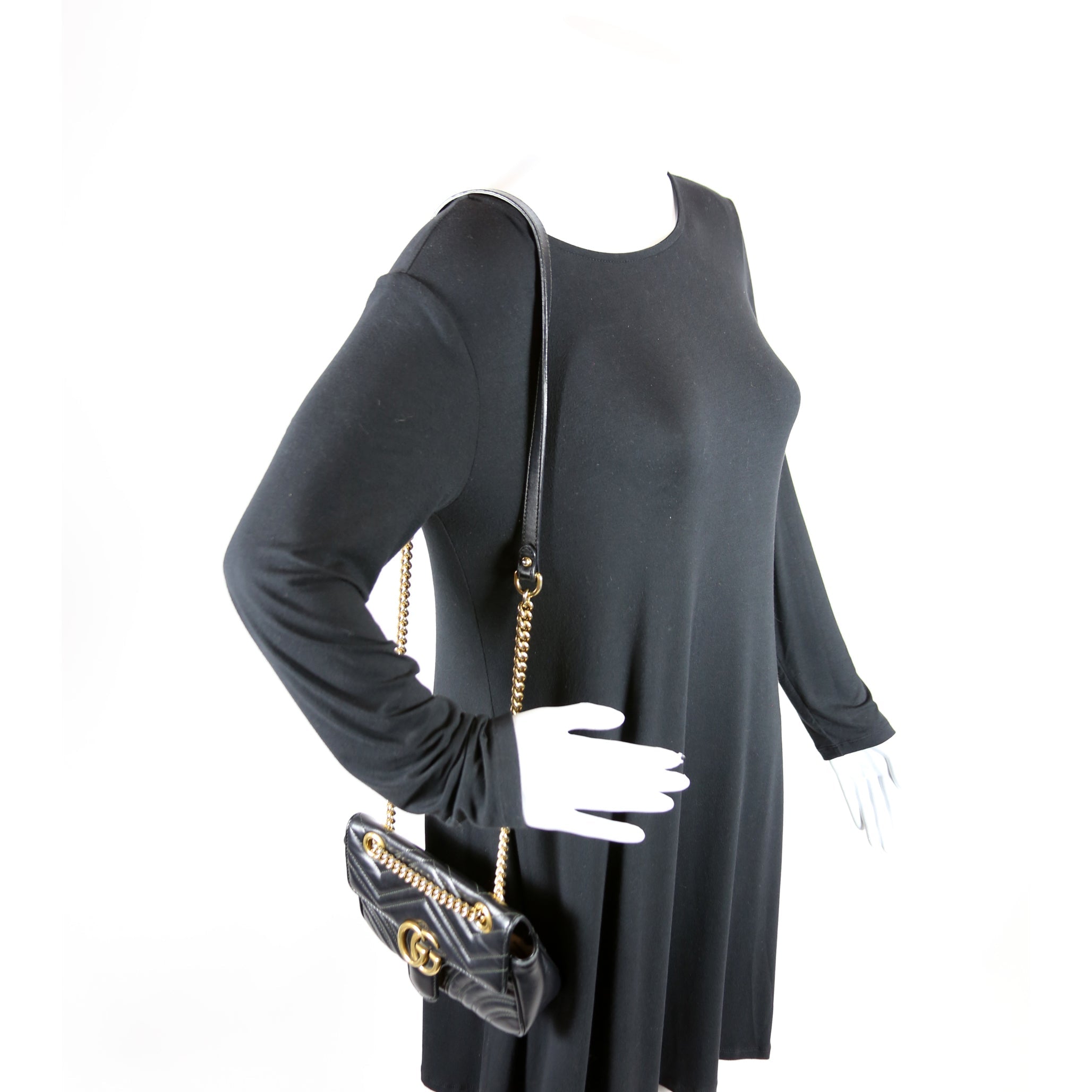 446744 Marmont Leather Shoulder Flap Mini Black