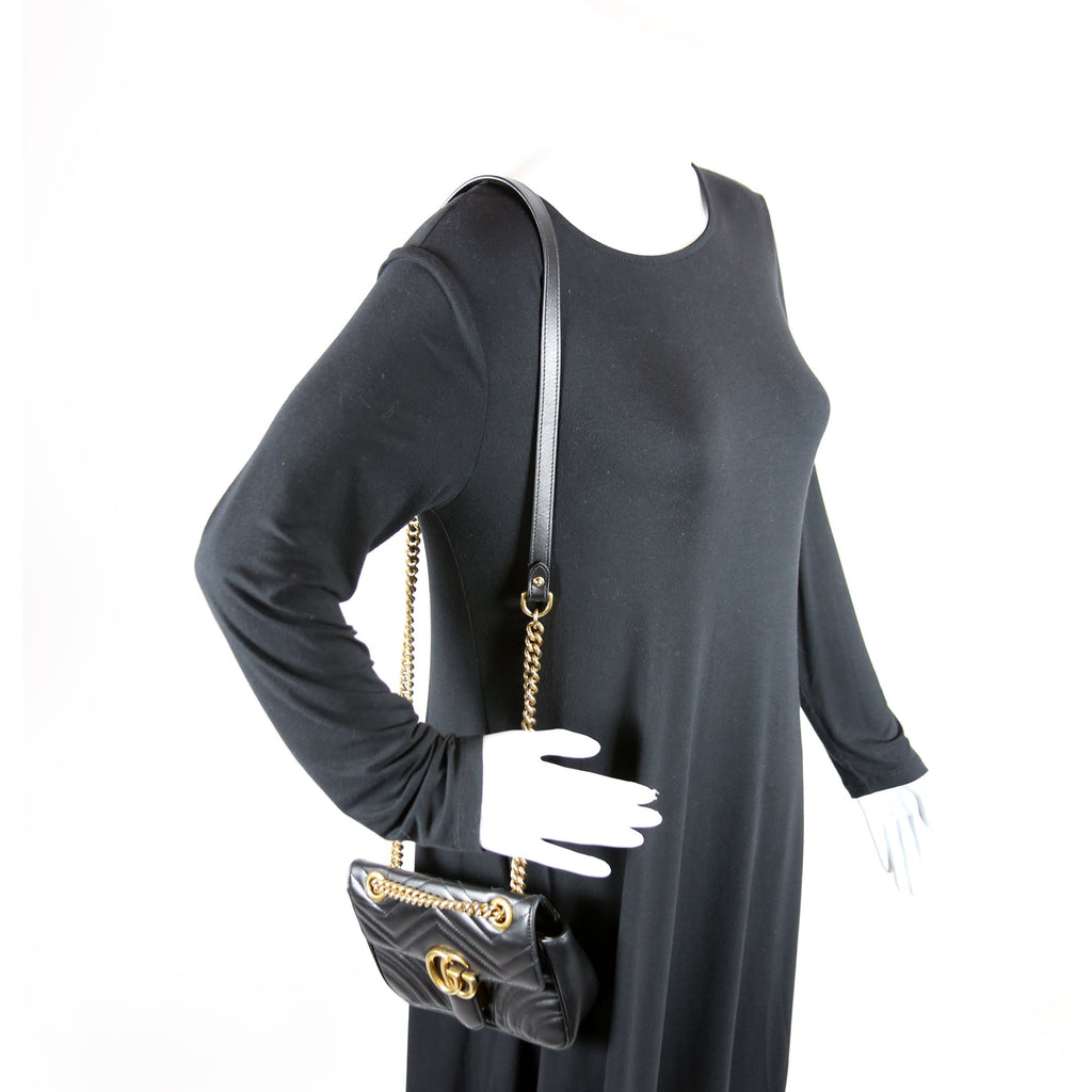446744 Marmont Leather Shoulder Mini Flap Black
