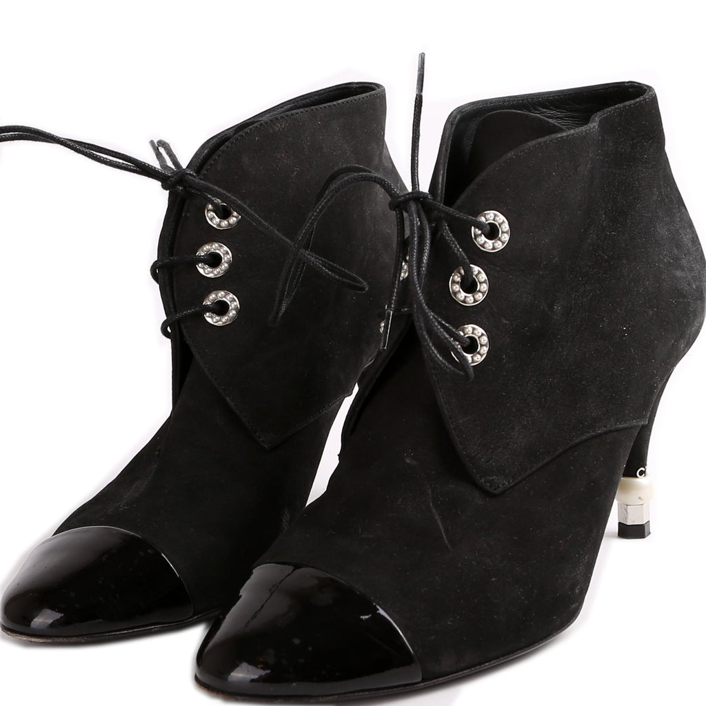 Suede Pearl Lace-Up Booties Size 37