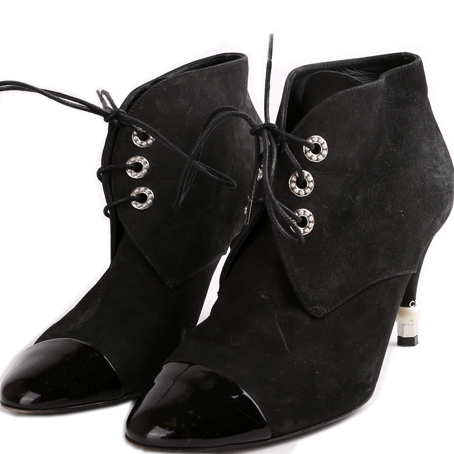 Suede Pearl Lace-Up Booties Size 37