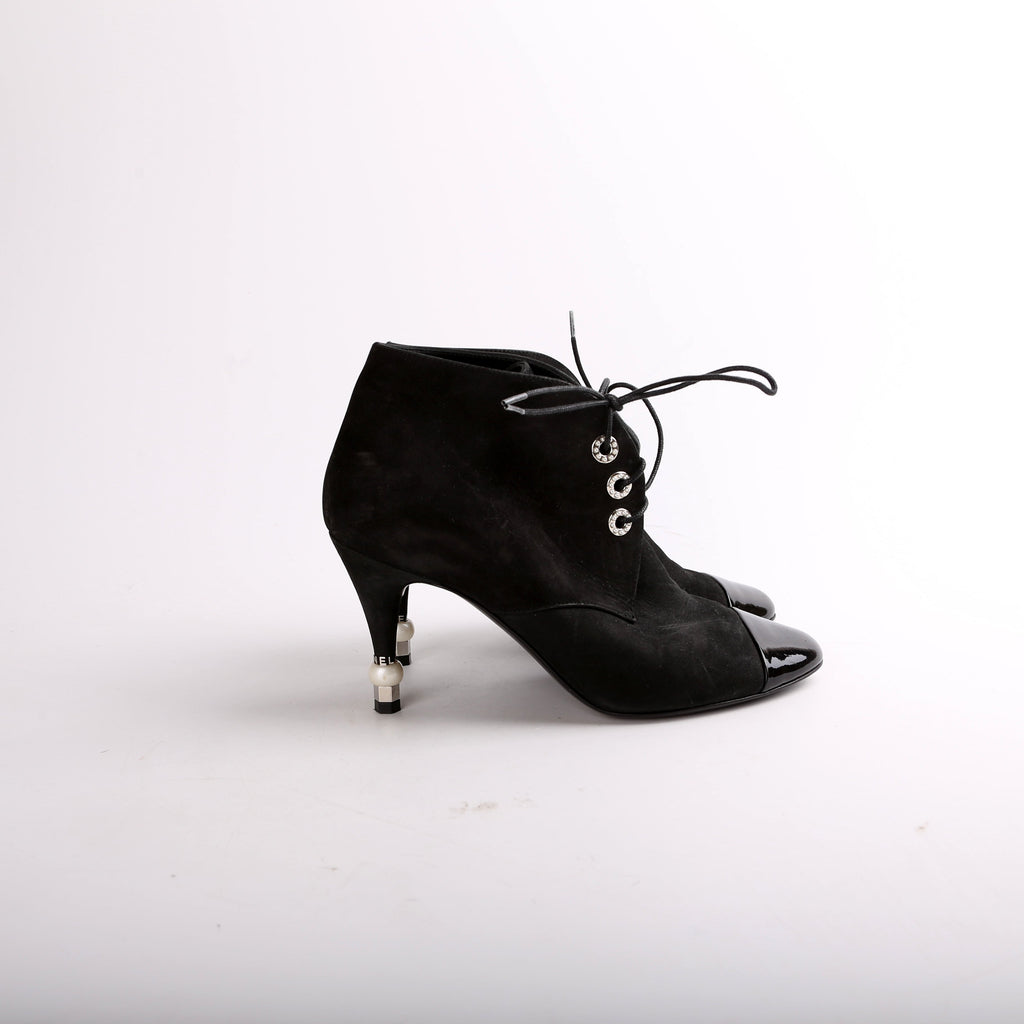 Suede Pearl Lace-Up Booties Size 37