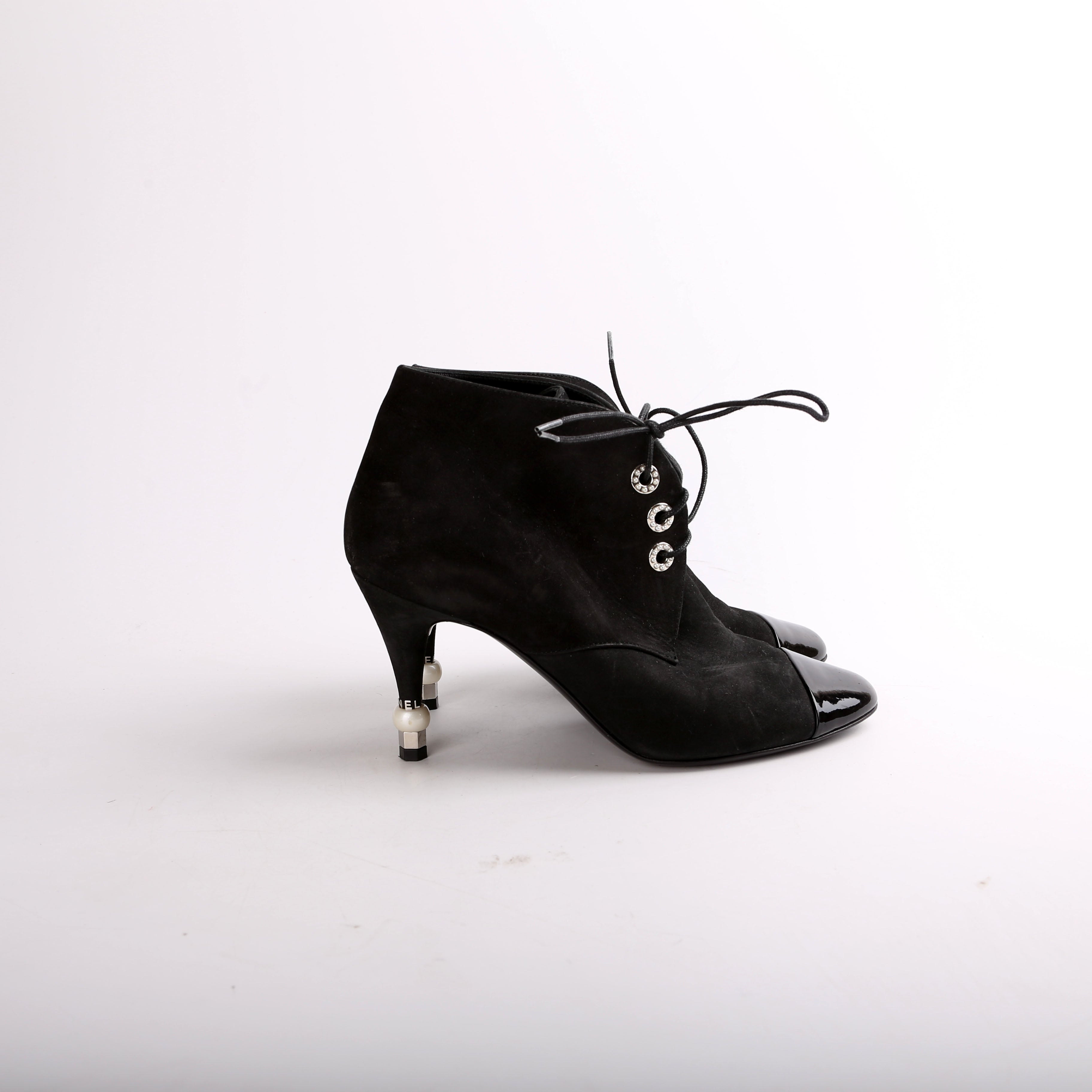 Suede Pearl Lace-Up Booties Size 37