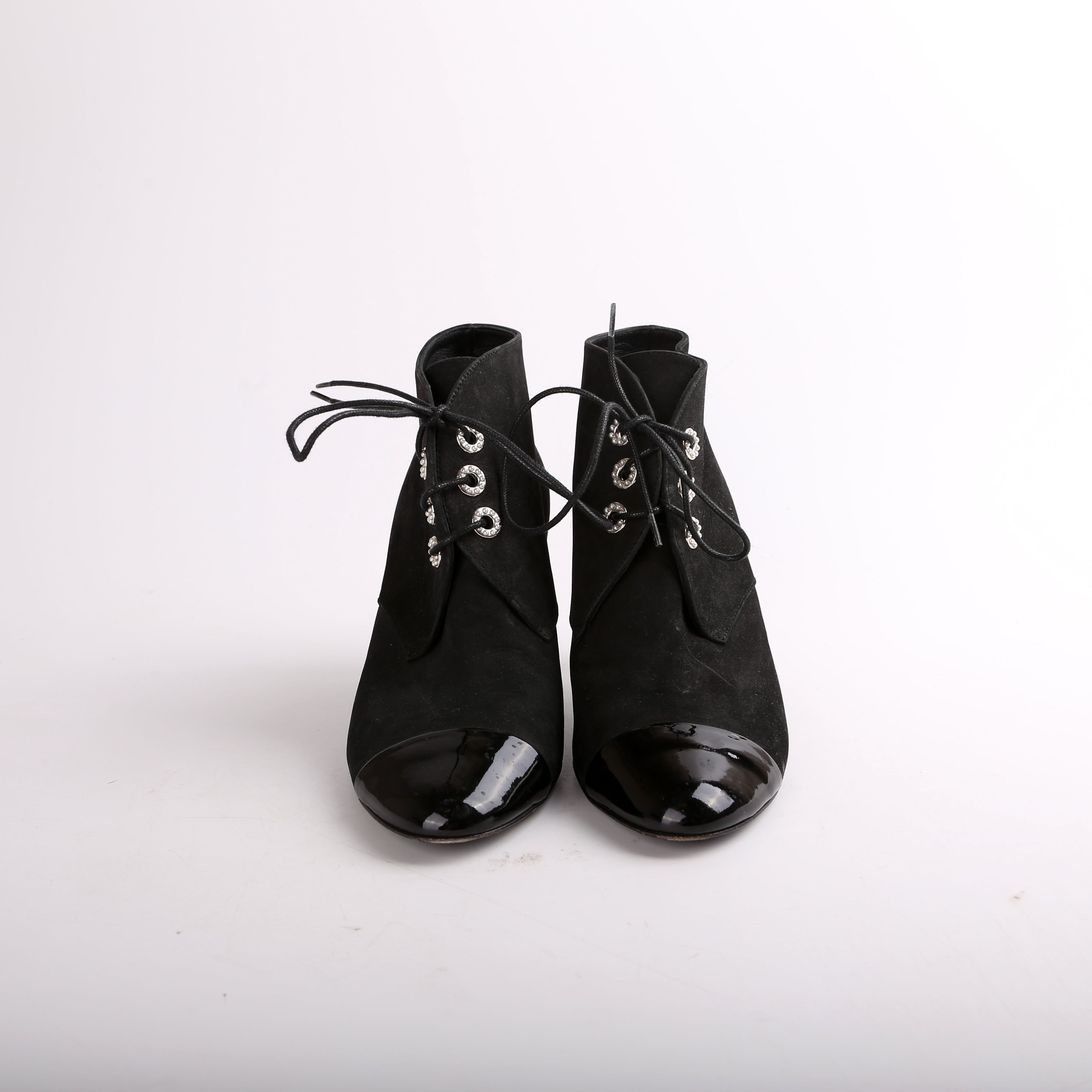 Suede Pearl Lace-Up Booties Size 37