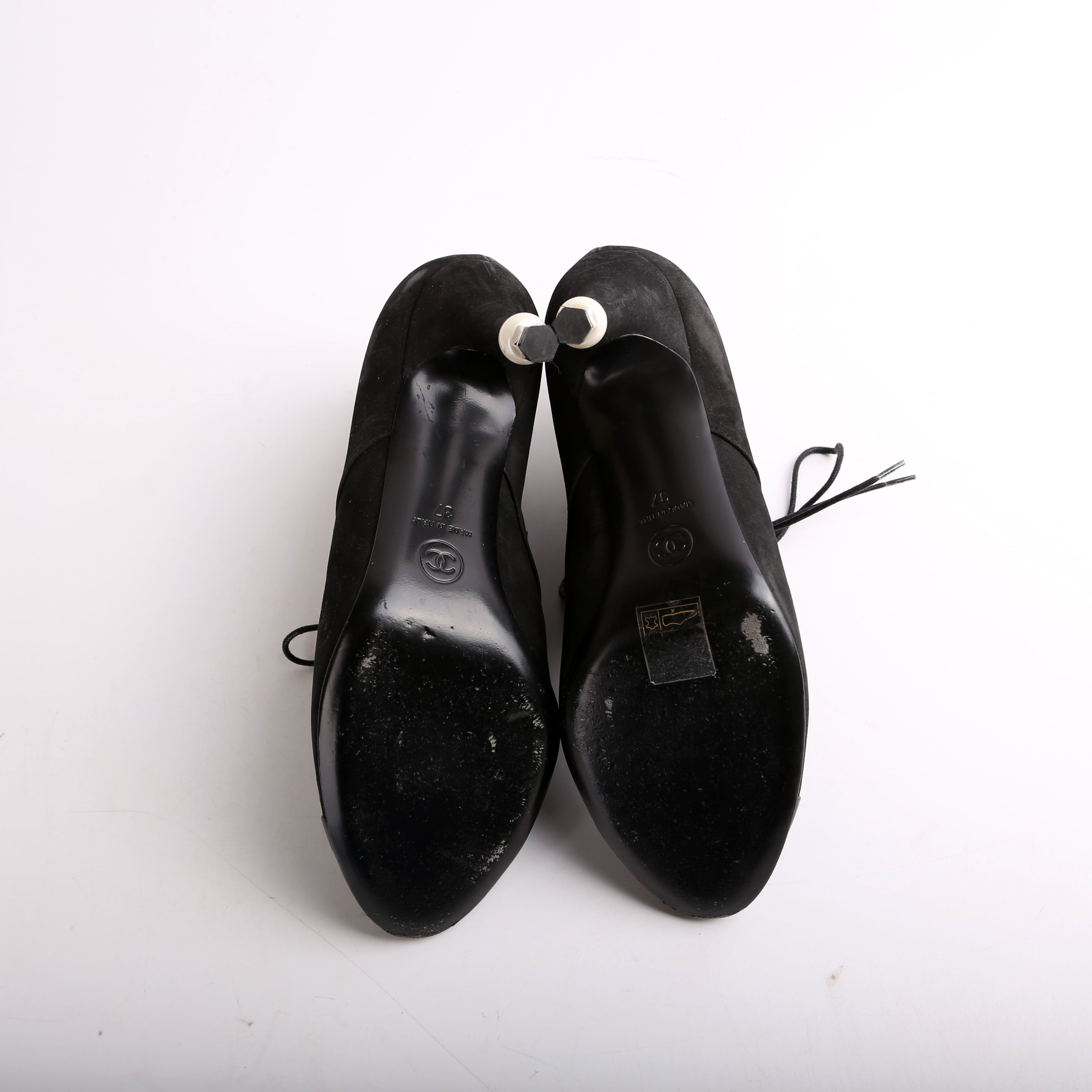 Suede Pearl Lace-Up Booties Size 37