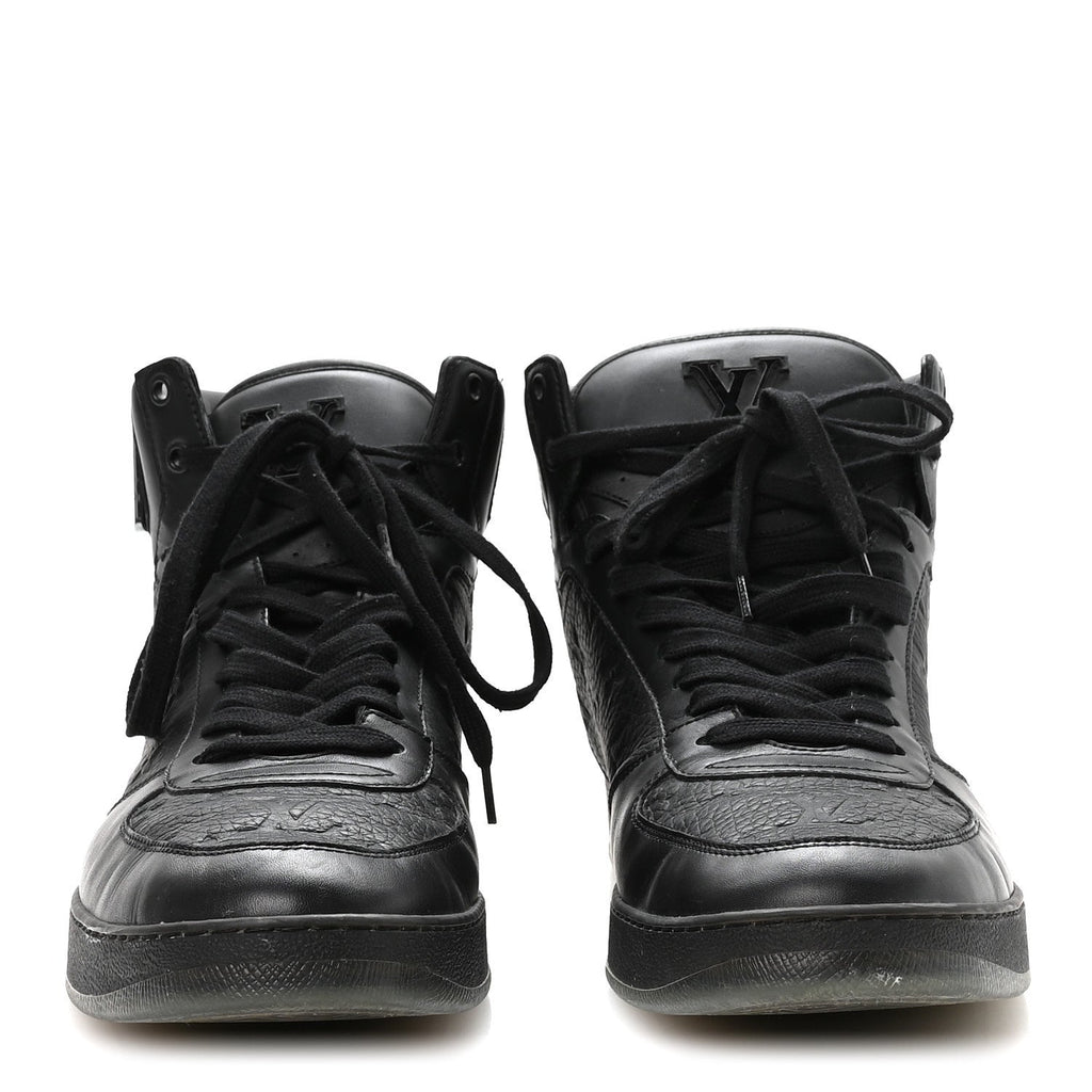 Louis Vuitton Calfskin Embossed Monogram Rivoli High Top Sneakers 11 Black Silver