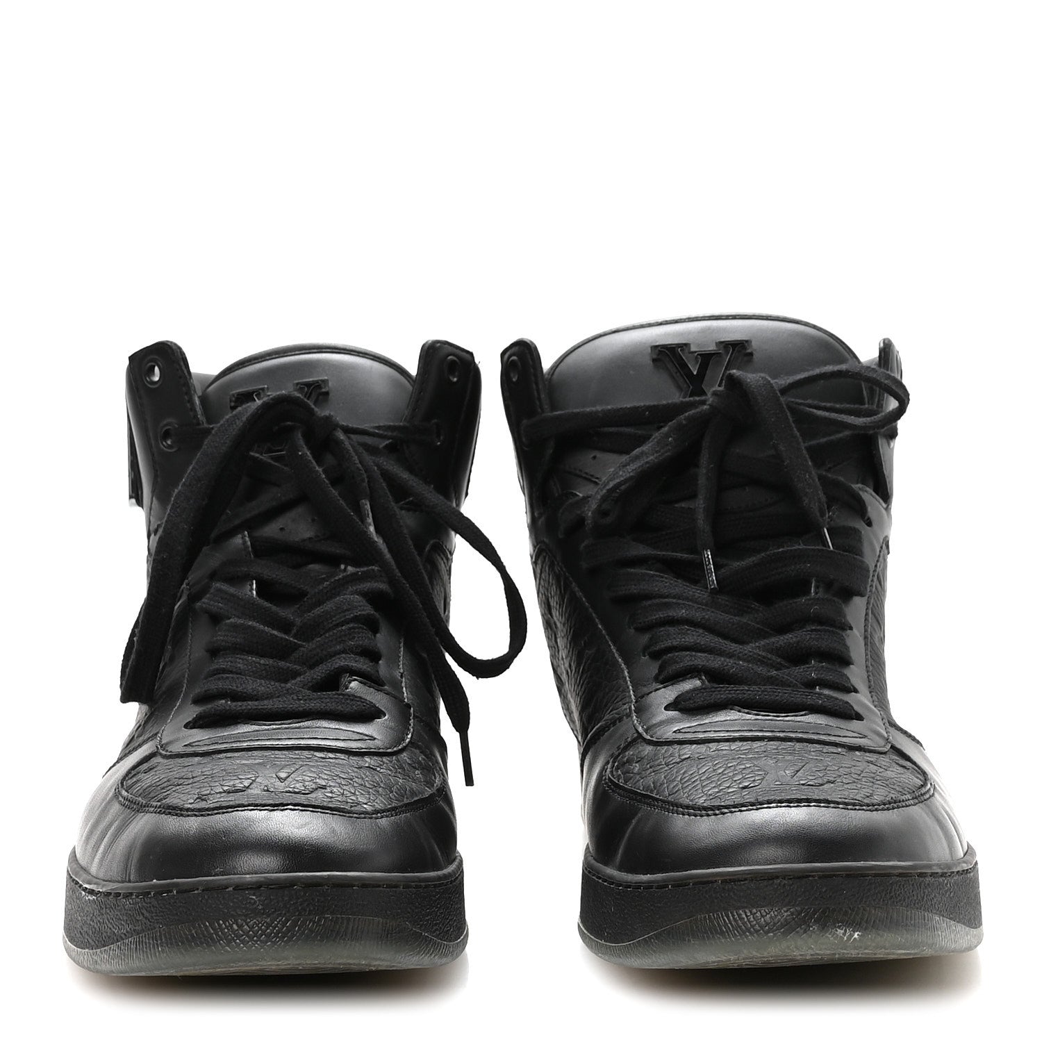 Louis Vuitton Calfskin Embossed Monogram Rivoli High Top Sneakers 11 Black Silver
