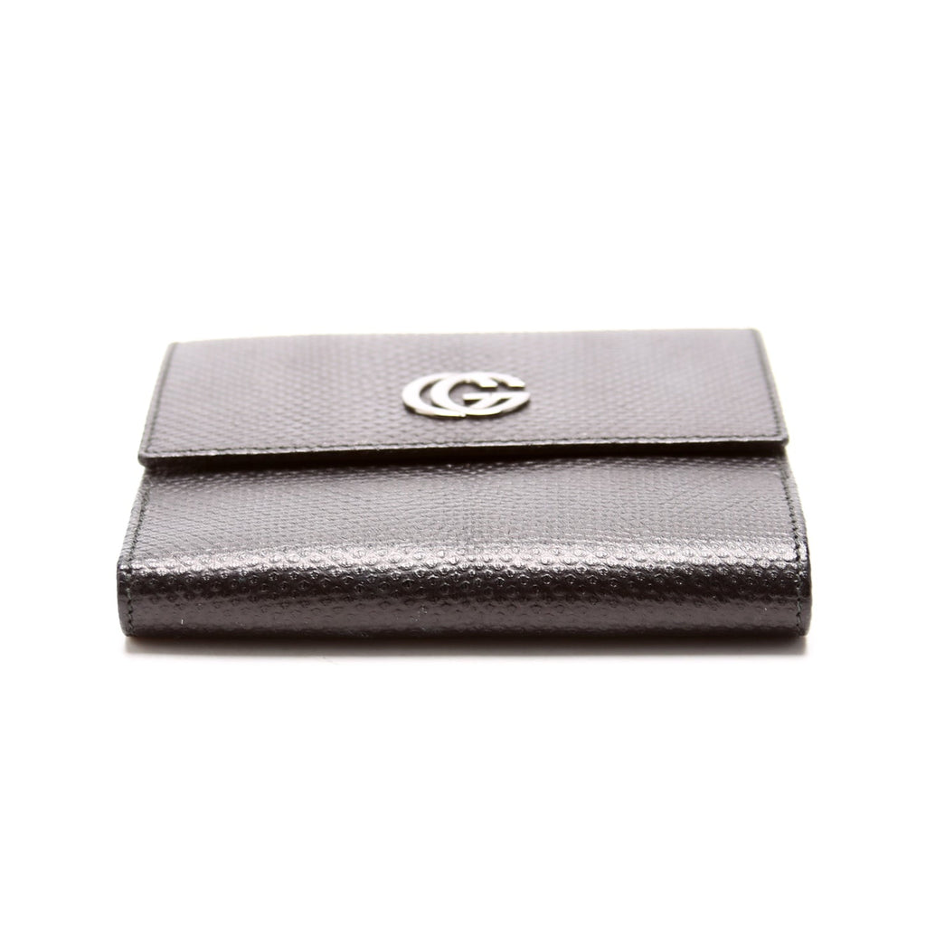 035-2184 GG Lizard Embossed Compact Trifold Wallet Black