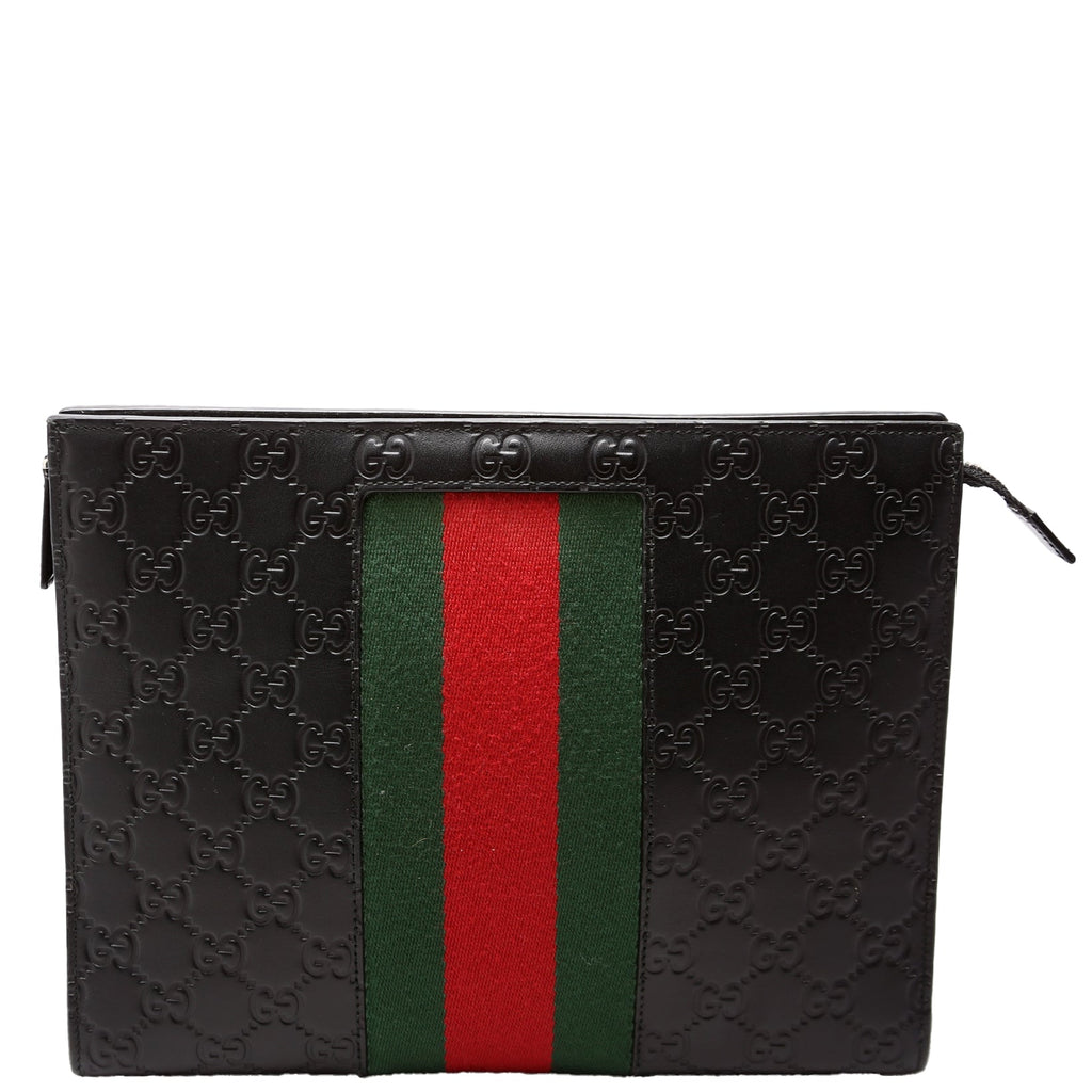 475316 GG Leather Web Pouch Black