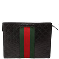 475316 GG Leather Web Pouch Black