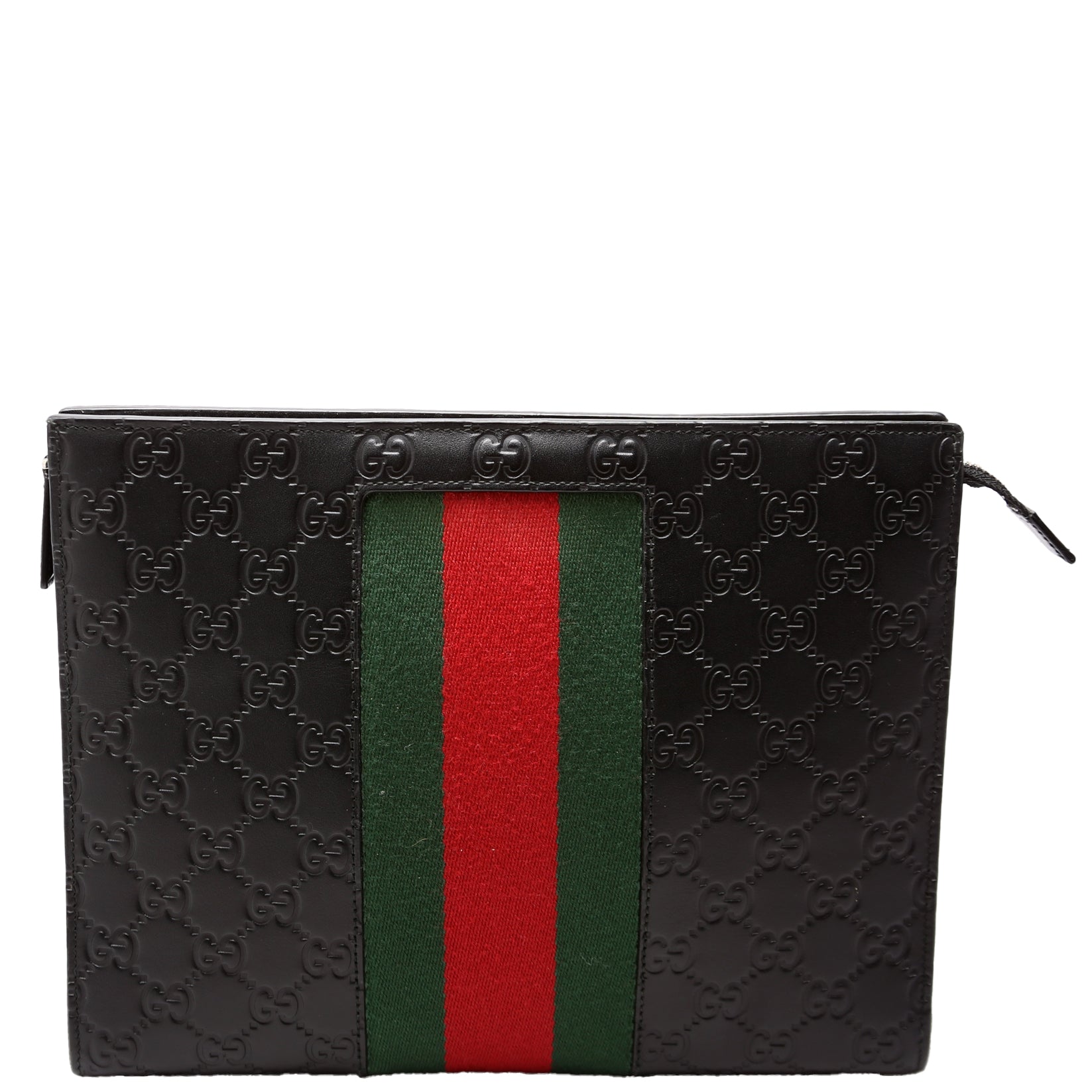 475316 GG Leather Web Pouch Black