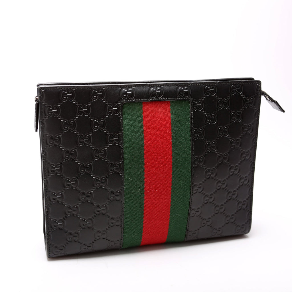 475316 GG Leather Web Pouch Black