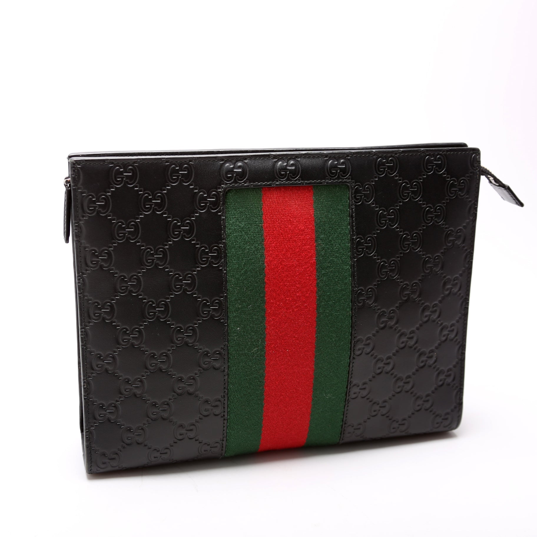 475316 GG Leather Web Pouch Black