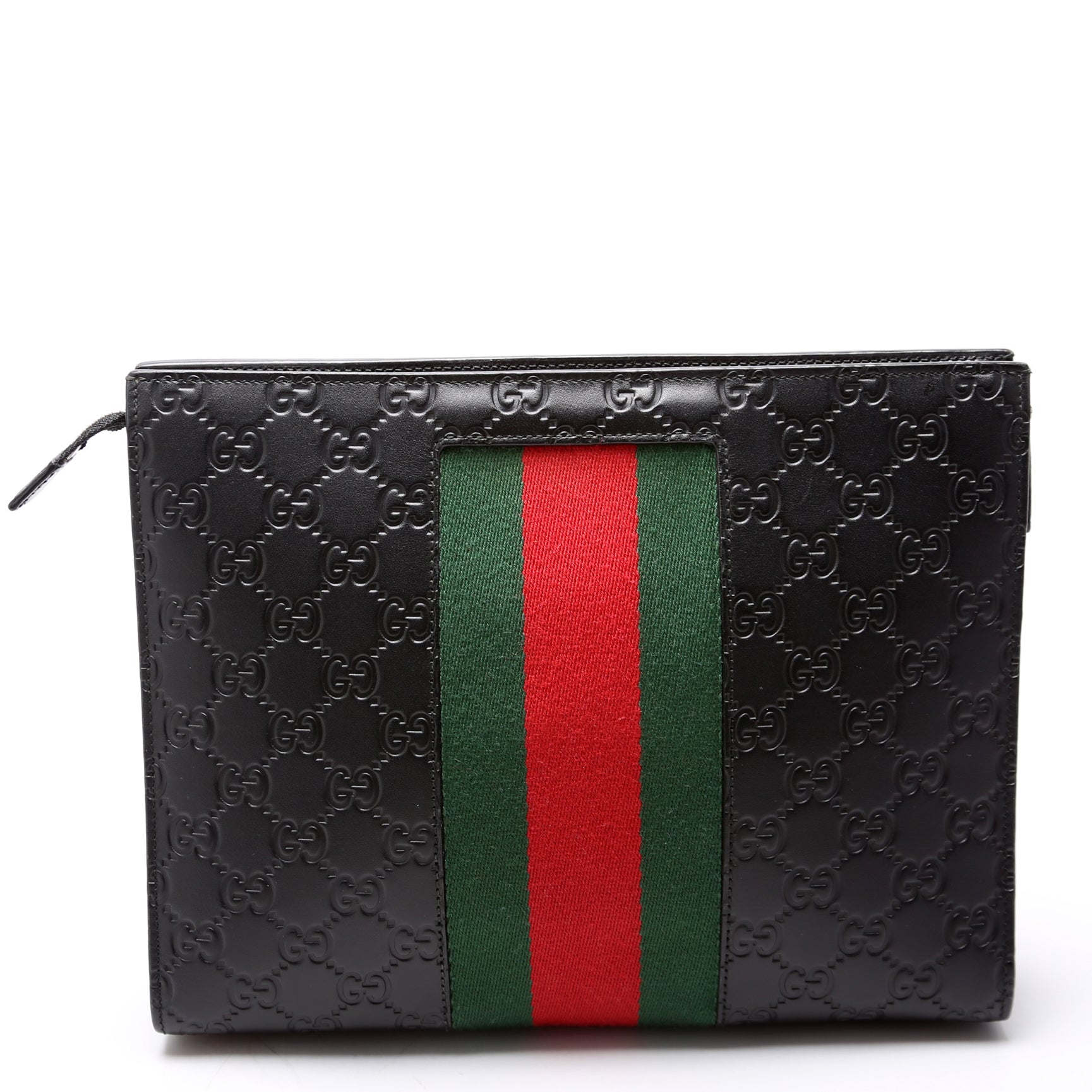 475316 GG Leather Web Pouch Black