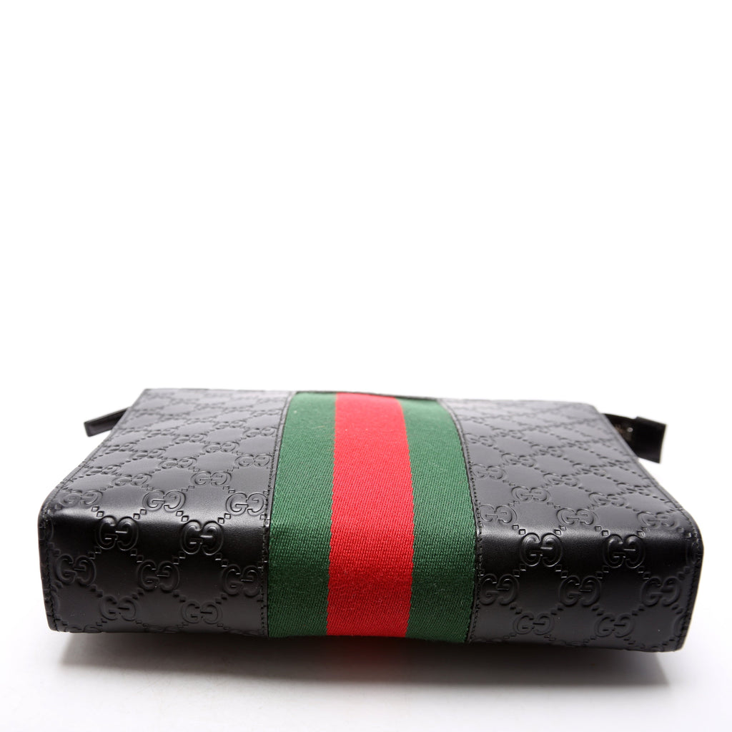 475316 GG Leather Web Pouch Black