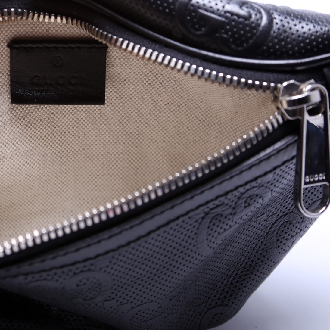 658582 GG Embossed Belt Bag Black