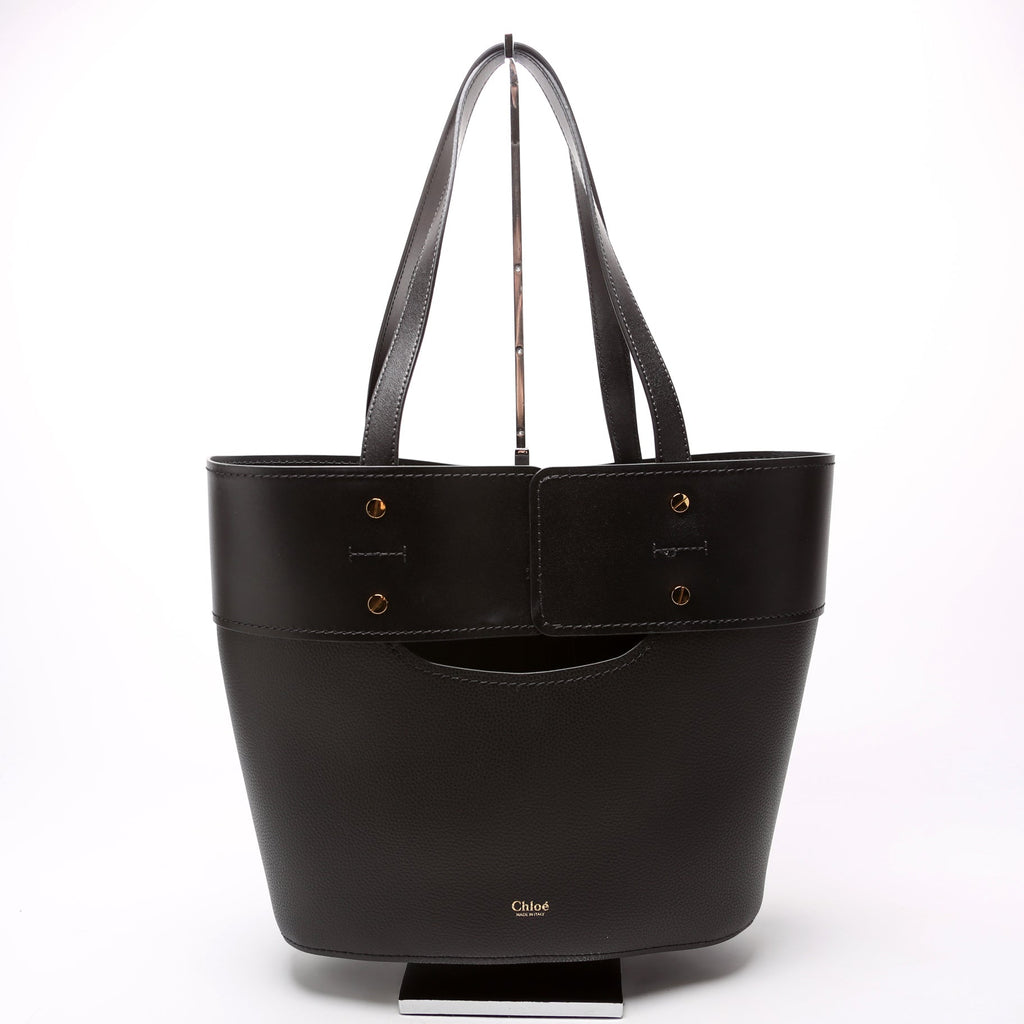 Aby Grain Leather Small Tote Black