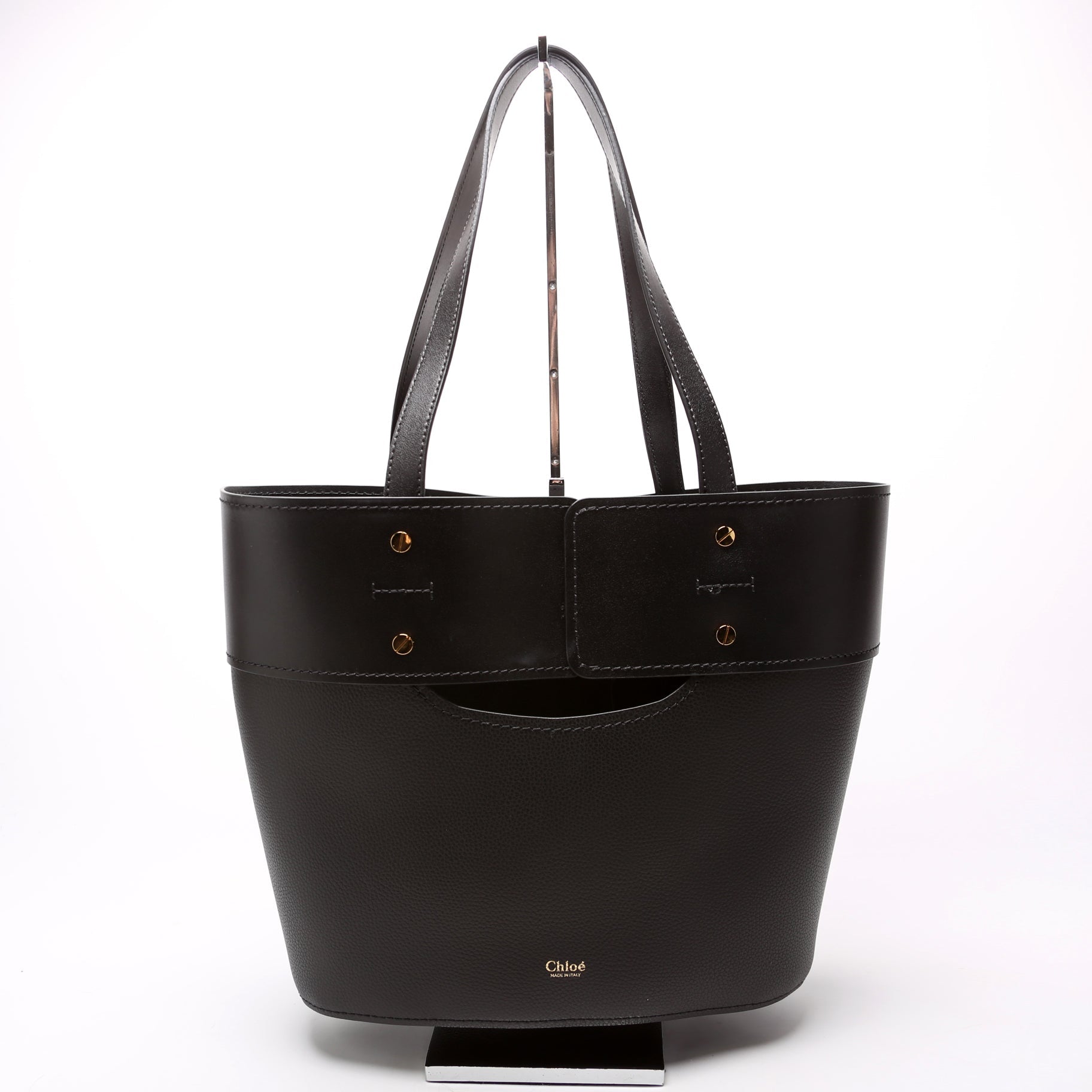 Aby Grain Leather Small Tote Black