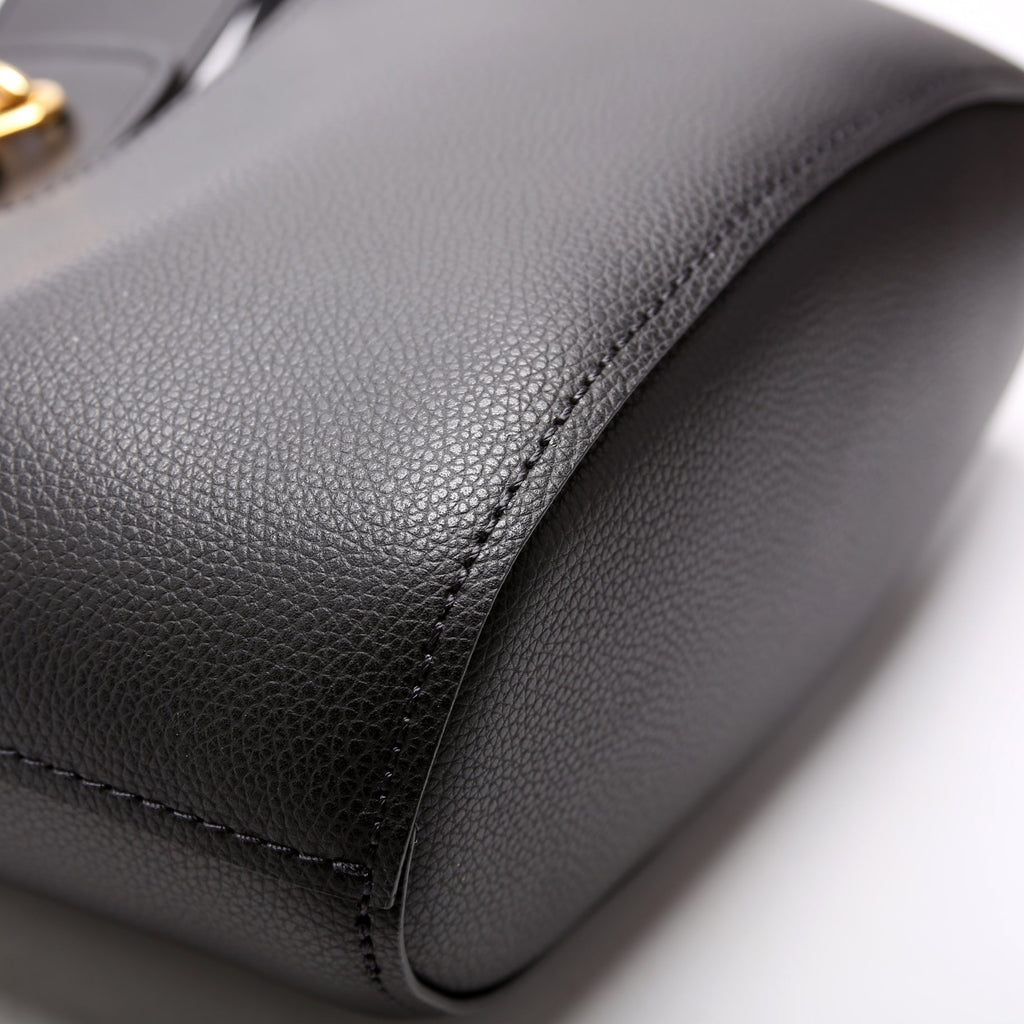 Aby Grain Leather Small Tote Black
