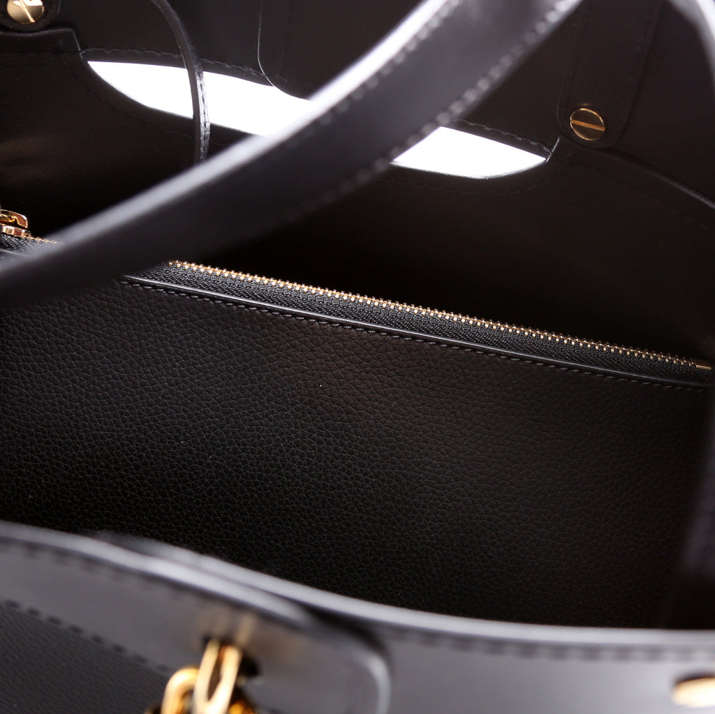 Aby Grain Leather Small Tote Black