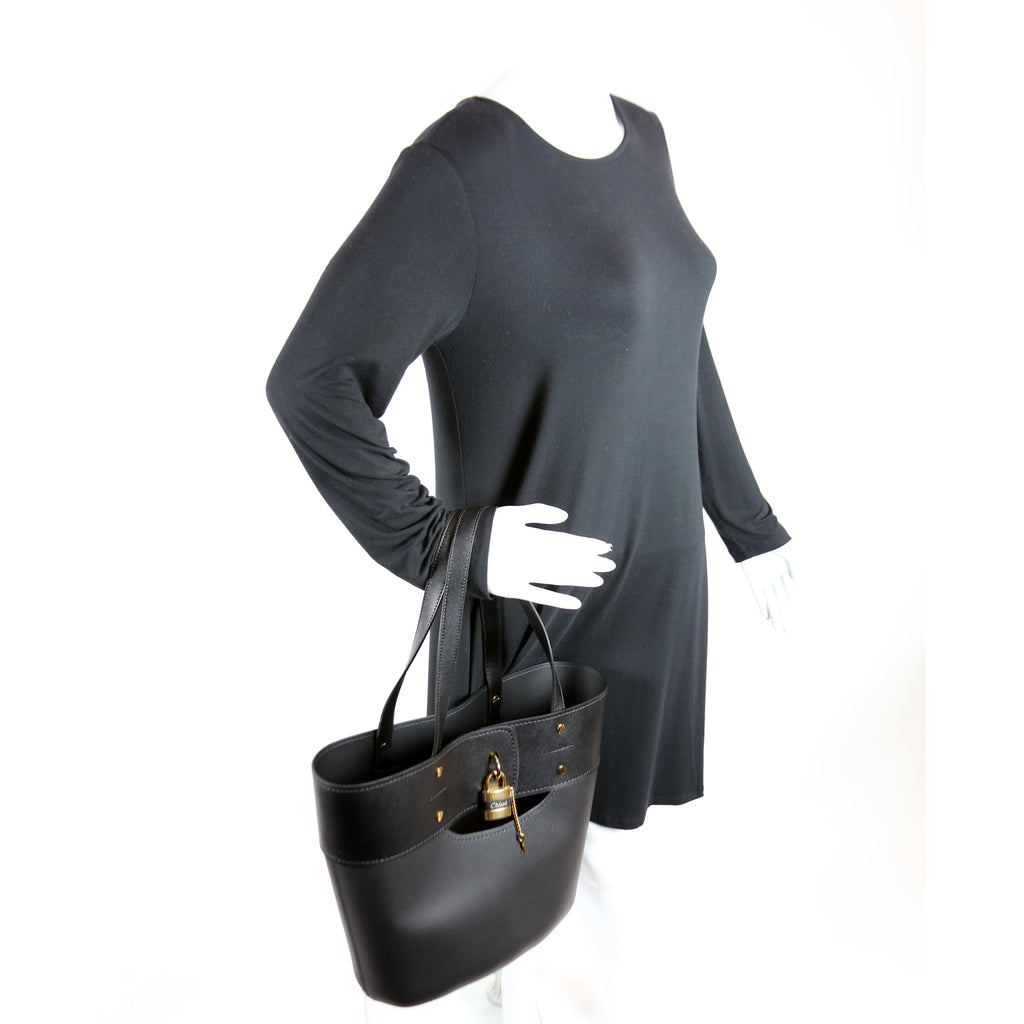 Aby Grain Leather Small Tote Black