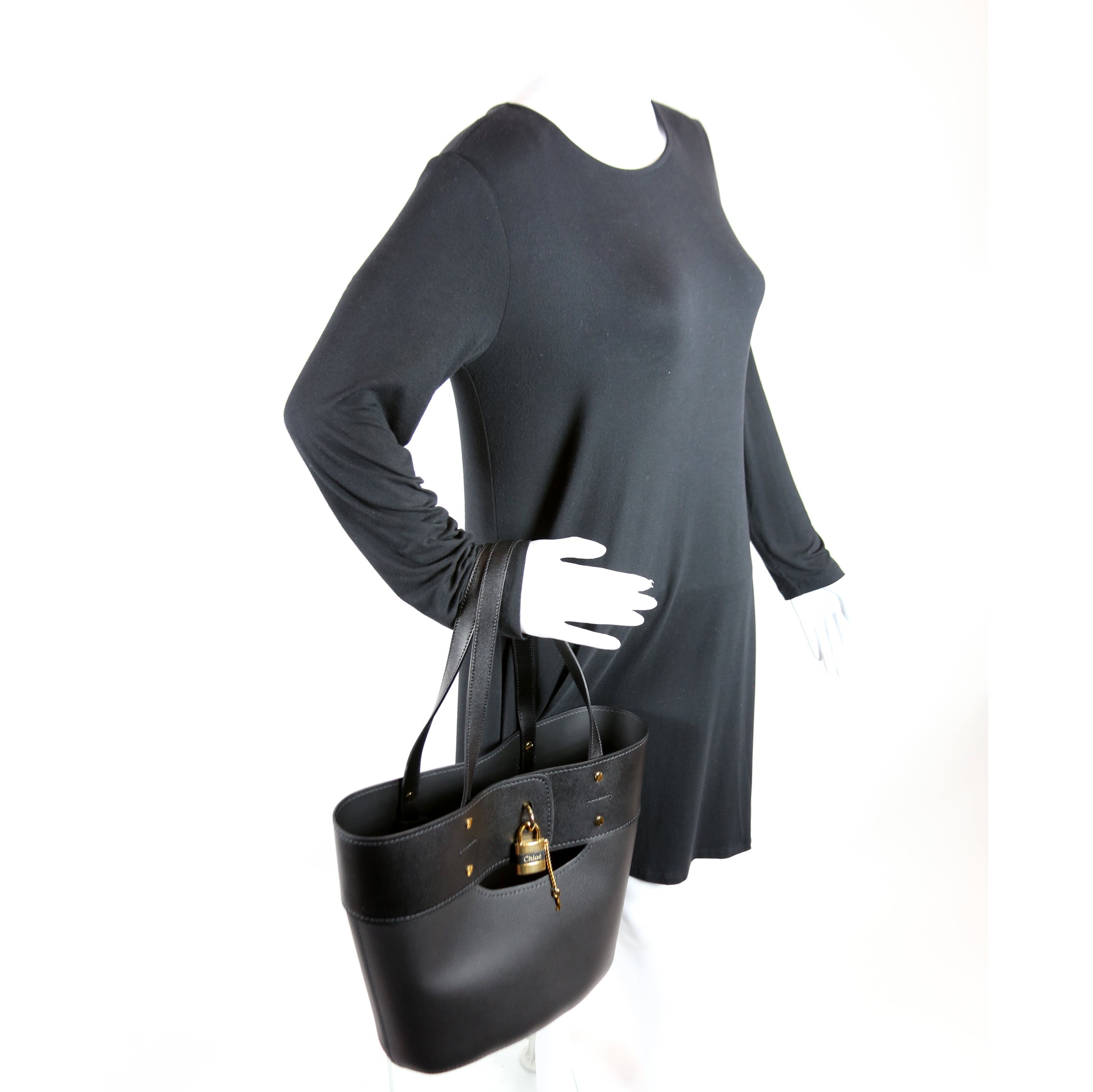 Aby Grain Leather Small Tote Black