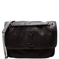 Crocodile Embossed Nubuck Niki Medium Satchel Black