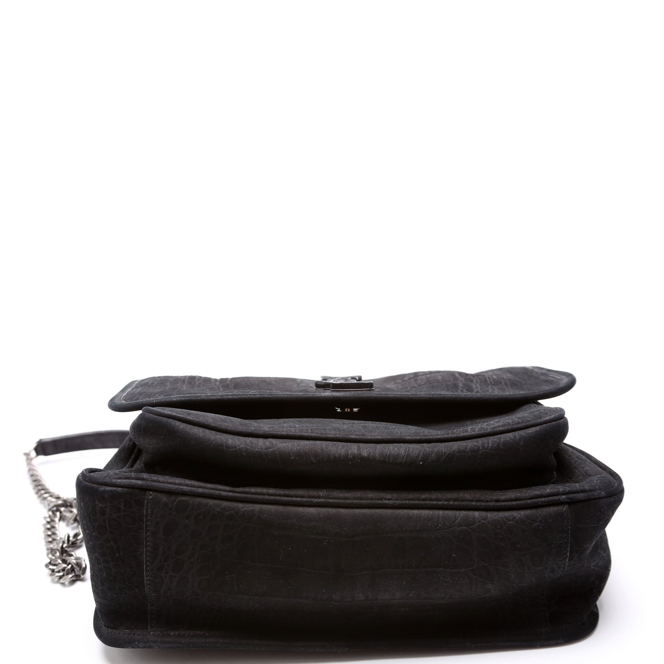 Crocodile Embossed Nubuck Niki Medium Satchel Black