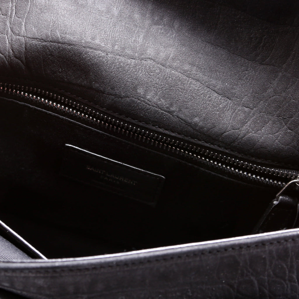 Crocodile Embossed Nubuck Niki Medium Satchel Black