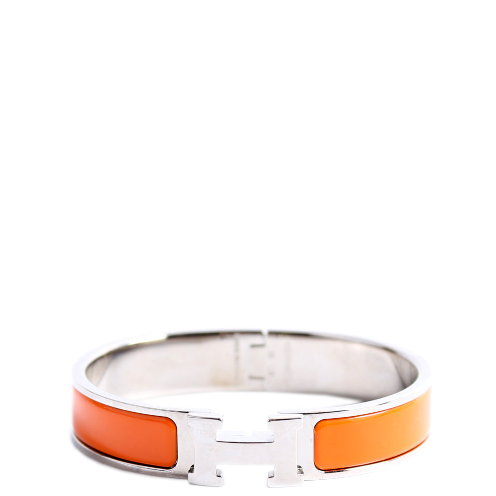 Hermes Clic Clac Narrow PM Bracelet Silver/Orange